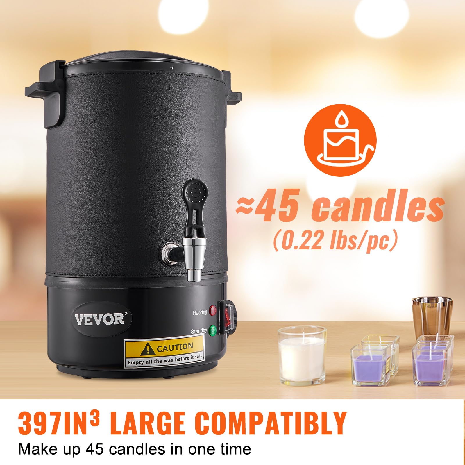 VEVOR 6.5L Electric Wax Melting Pot with Pour Spout & 9-Level Temperature Control - Easy Clean Candle Making Kit for DIY Soap, Cream & Beauty Products - Perfect for Home Business & Bulk Production (Black, DTL-S007(B)) | Ideal for Candle Crafting, Wax Melting, Soap Making & DIY Beauty Products