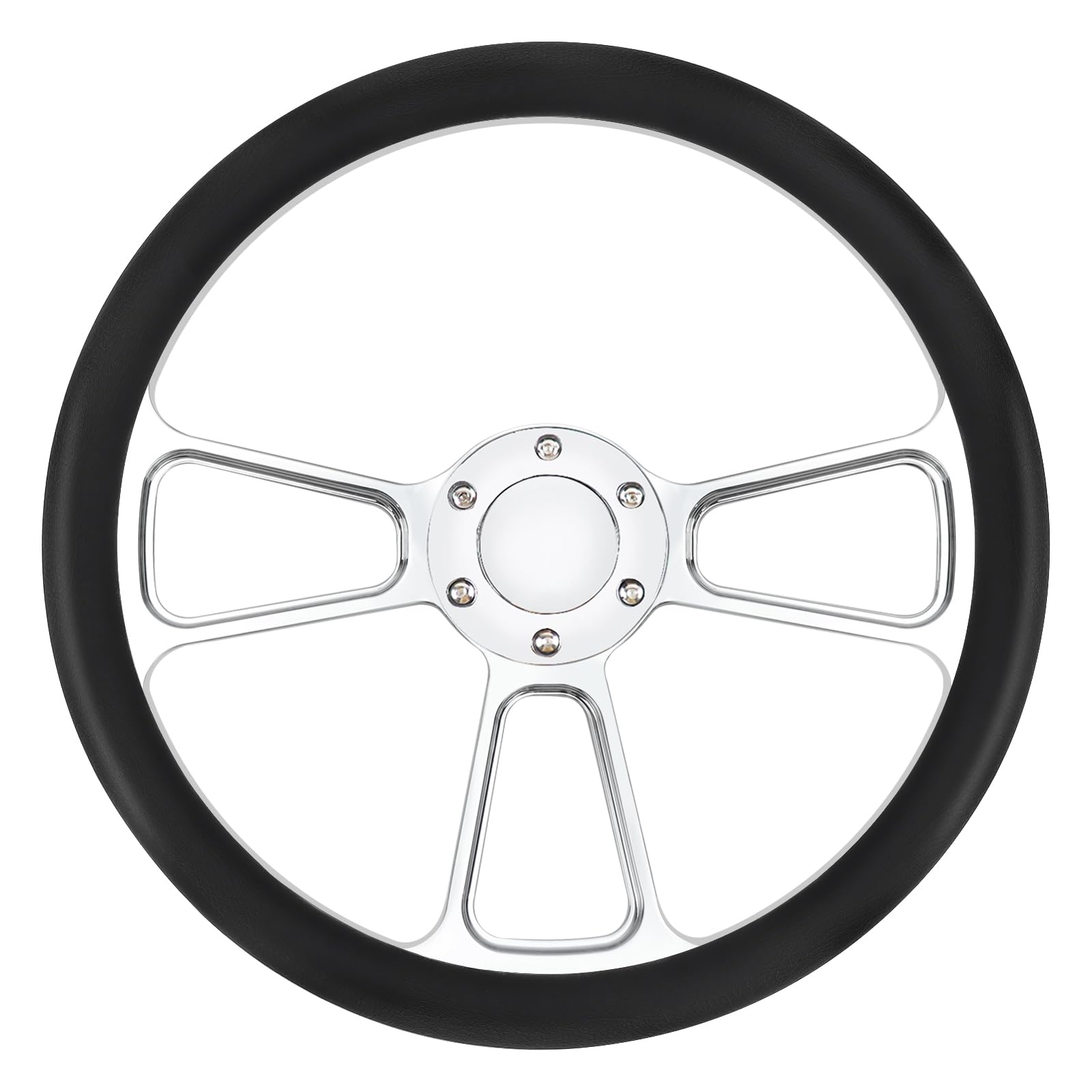 14 Inch Universal 6-Hole Silver Aluminum 3-Spoke Muscle Style Racing Steering Wheel with Horn Button & Leather Grip - Perfect for Car Enthusiasts, Racing Simulators & Custom Vehicle Upgrades