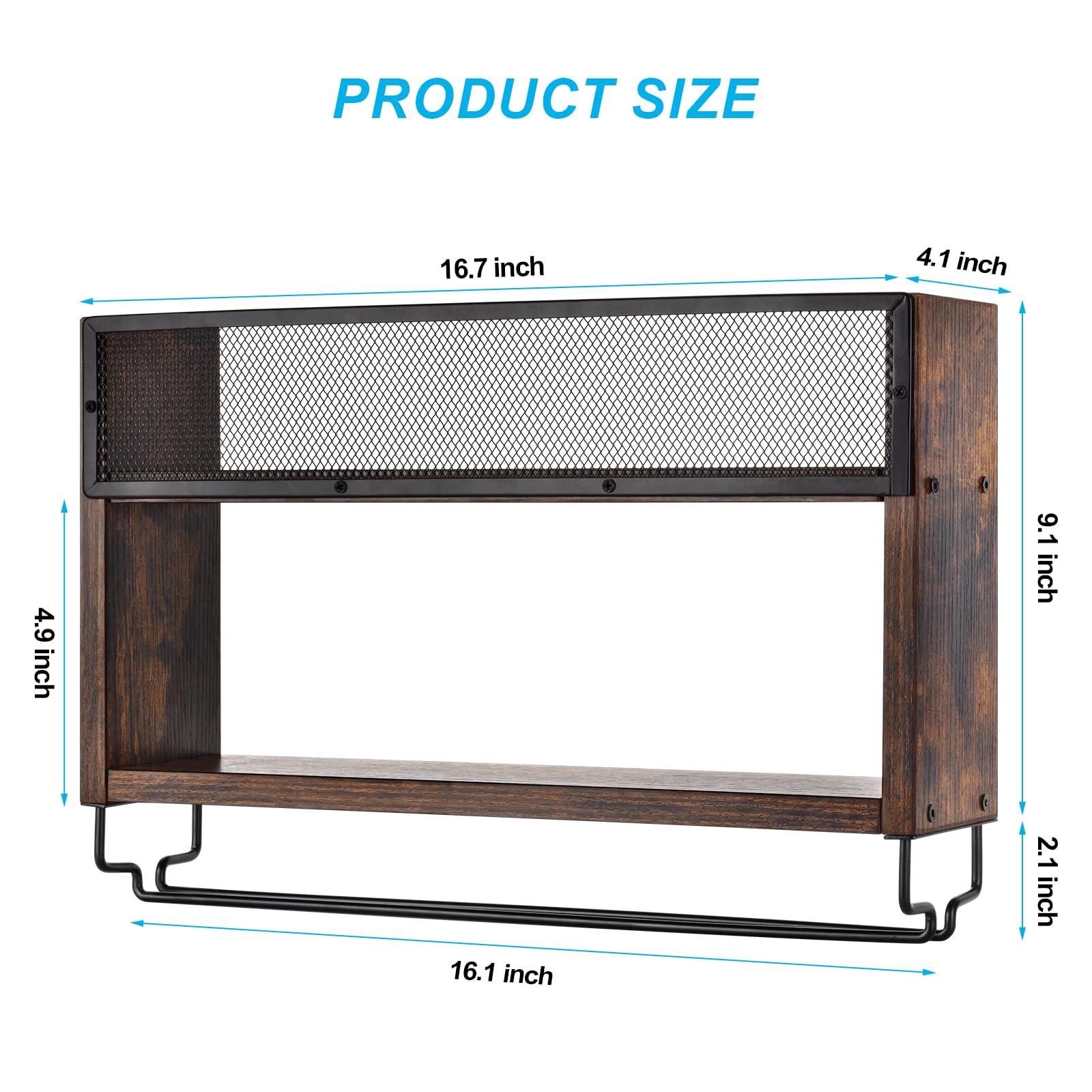 Brown Wooden Wall Mounted Wine Rack with Glass Holder - Space Saving Wine Storage for Kitchen, Dining Room & Home Bar - Perfect for Wine Enthusiasts & Entertaining Guests