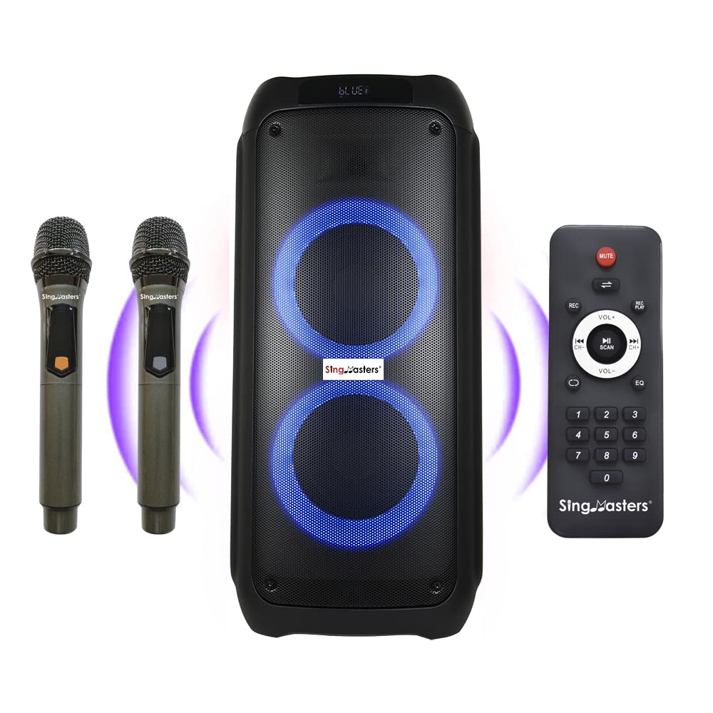 Portable Party Box Karaoke Machine with Bluetooth, DJ Lights & 2 UHF Wireless Microphones - PA System for Kids & Adults, Recording Function - Perfect for Home Parties, Outdoor Gatherings & Birthday Gifts