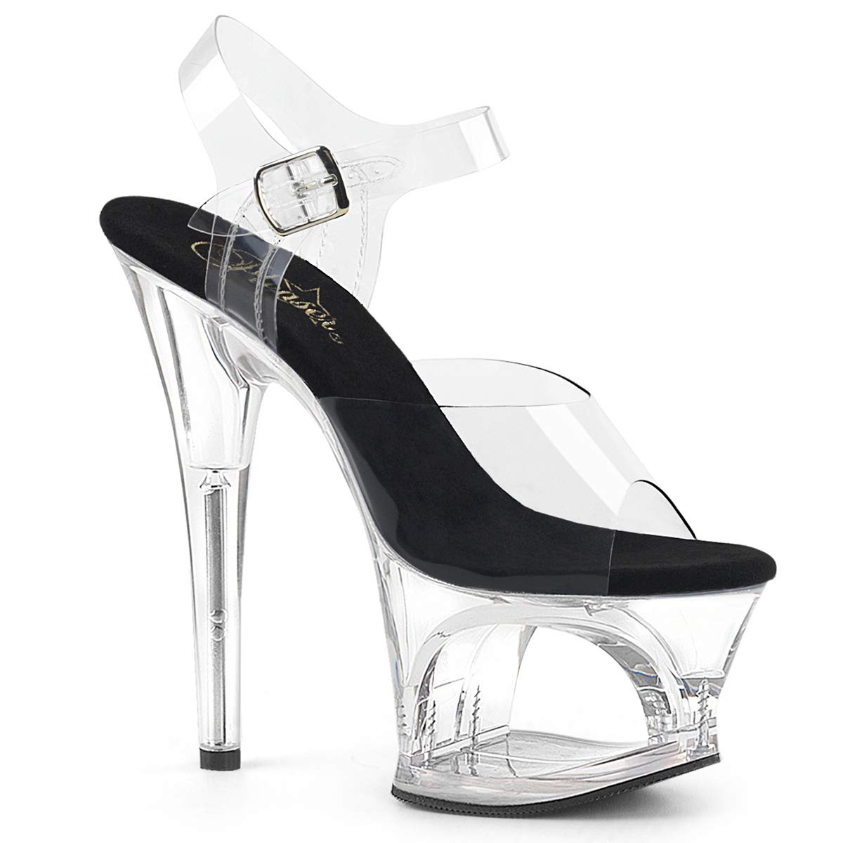 Pleaser Moon-708 Platform Sandals for Women | Clear Black Color | Size 8 | Comfortable High Heel Party Shoes for Night Out & Special Occasions