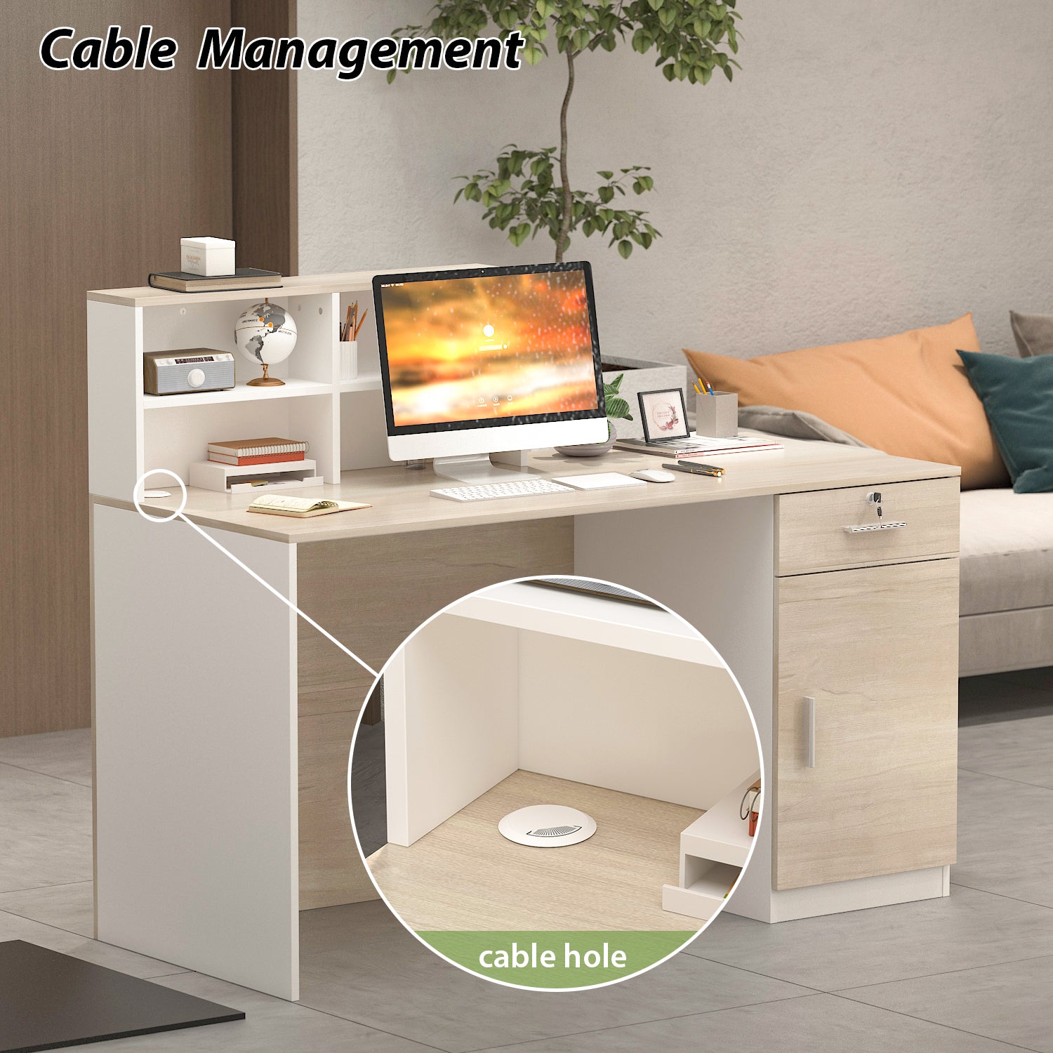 Modern Reception Desk with Counter & Filing Cabinets - Office Checkout & Retail Store Furniture for Professional Workspaces