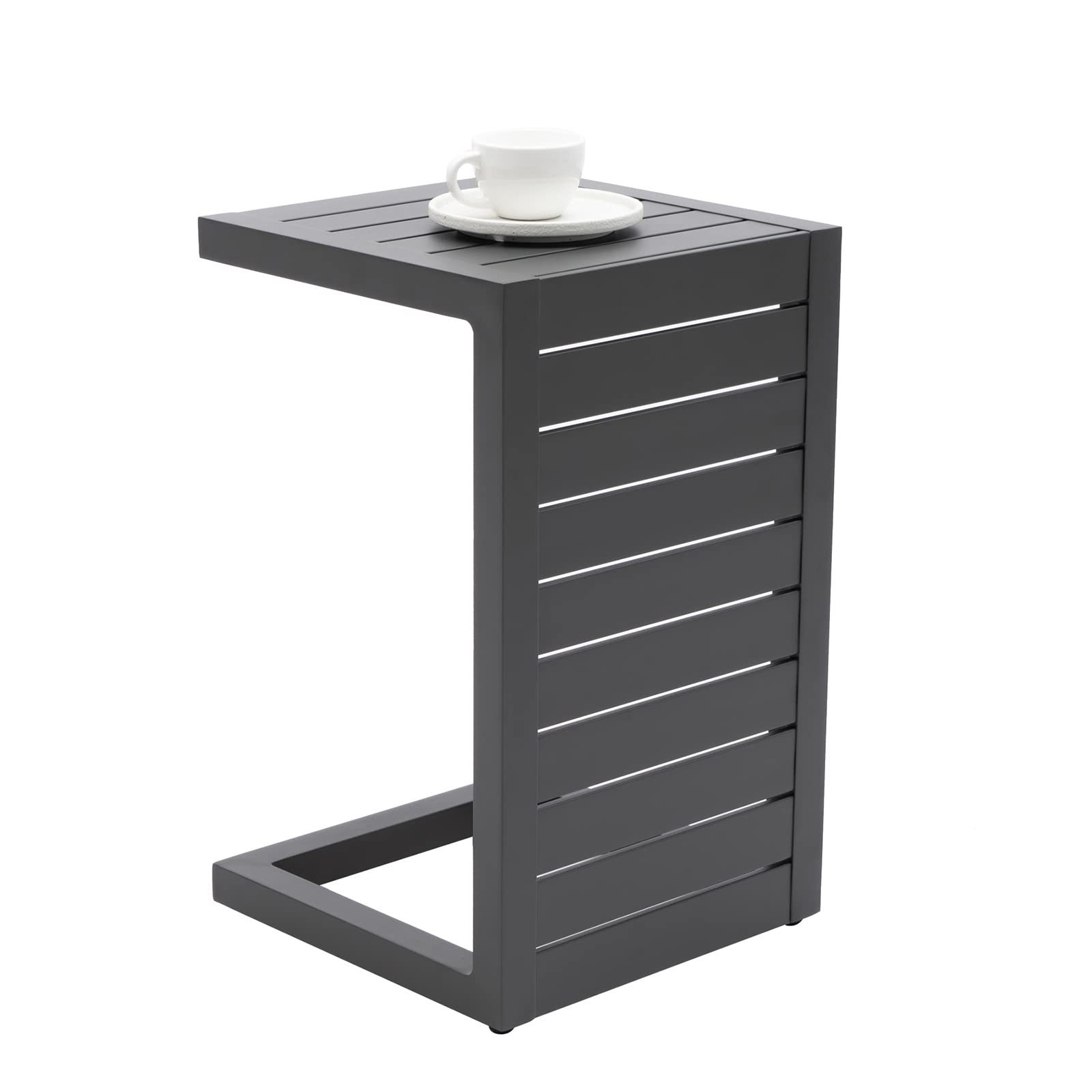 **Outdoor Aluminum C-Shaped End Table - Weather-Resistant Patio Side Table for Sofa Set, Grey Frame - Perfect for Garden, Balcony & Poolside Relaxation**