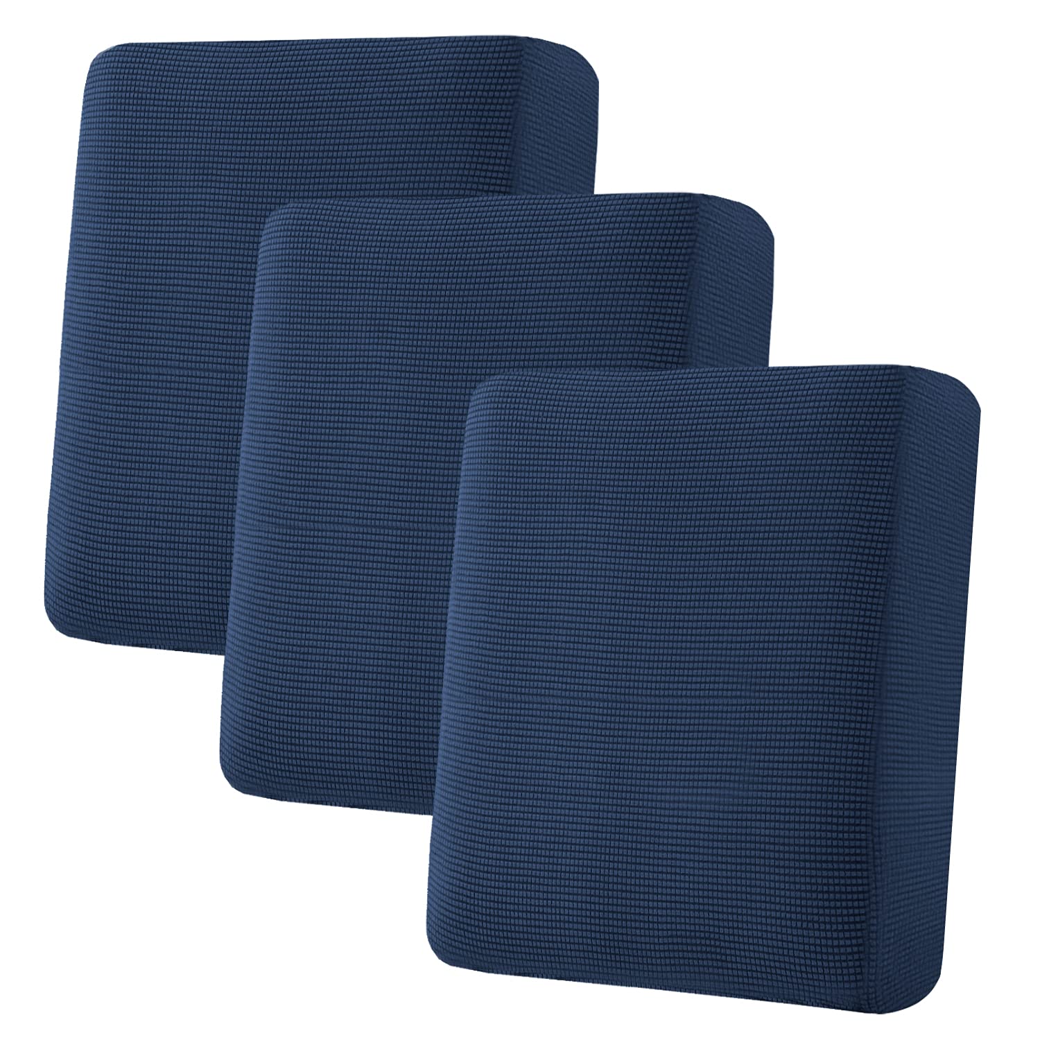 H.VERSAILTEX Super Stretch Sofa Cushion Covers Set - 3 Piece Jacquard Textured Twill Slipcovers, Navy Blue - Perfect for Living Room, Sectional, Recliner & Home Decor Protection
