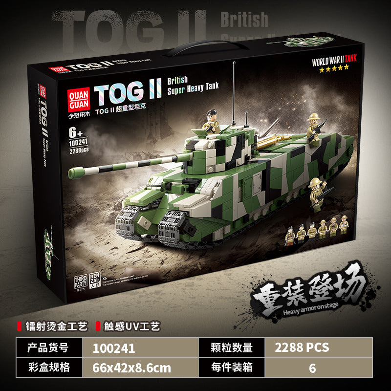 2288PCS QUANGUAN 100241 British TOG II Super Heavy Tank Building Blocks Set - WW2 Military Model Kit for Adults & Collectors | Perfect for Display, Gifts & Historical Enthusiasts