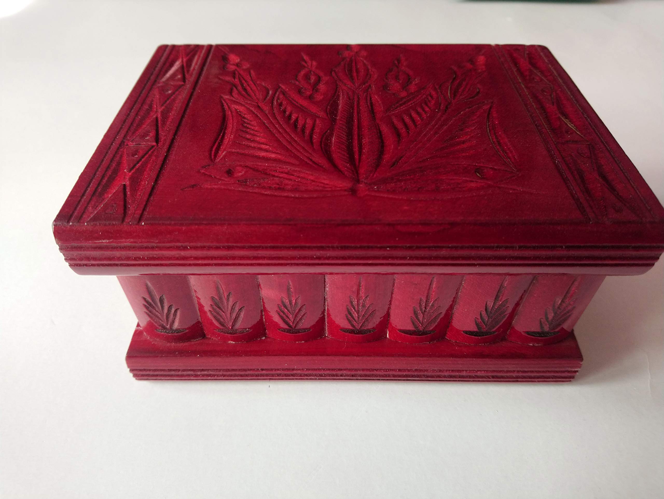 Magic Puzzle Jewelry Box - Hand Carved Wooden Secret Box with Tricky Brain Teaser Design (Special Red) | Perfect for Gift Giving, Treasure Storage & Home Decor