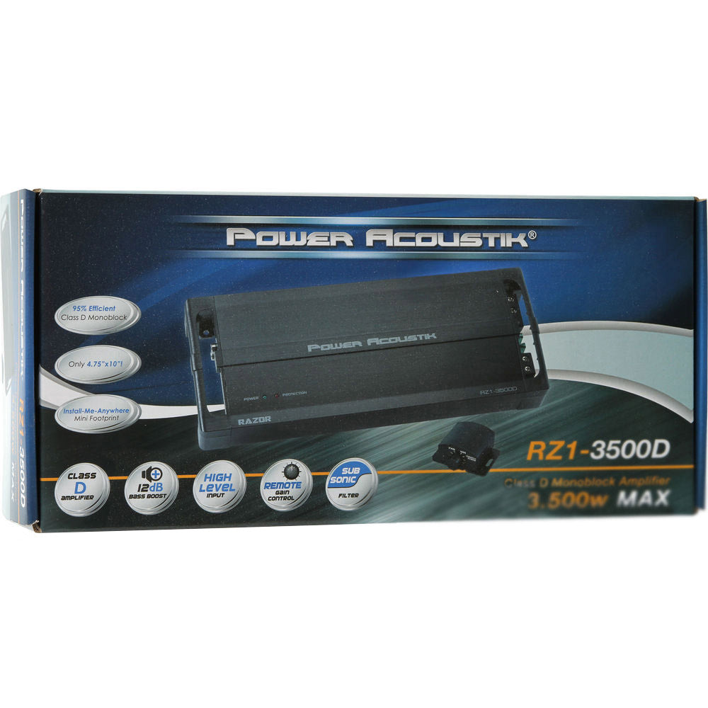 Power Acoustik RZ13500D 1500W Monoblock Class D Car Amplifier - High Power Bass Boost for Car Audio Systems, Subwoofers | Perfect for Car Enthusiasts & Sound Competitions