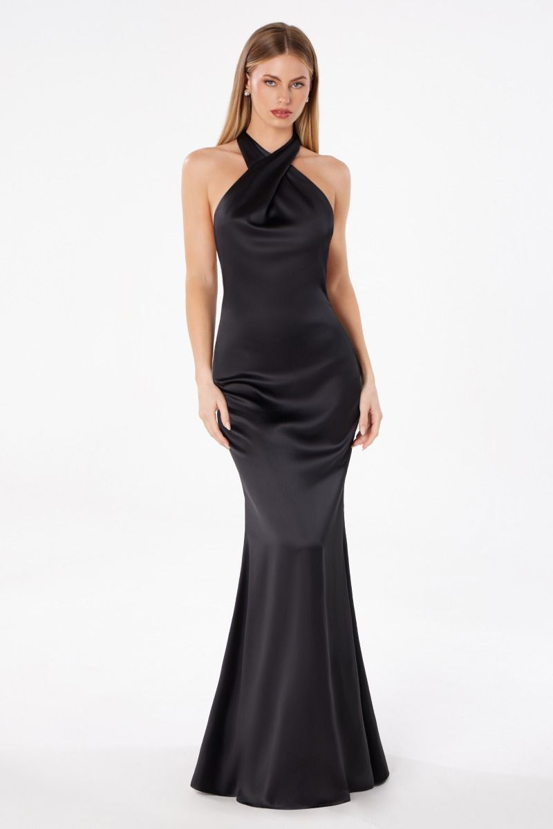 Piper Maxi Dress - Fitted Satin Halter Dress for Women | Elegant Evening Gown for Parties, Weddings & Special Occasions