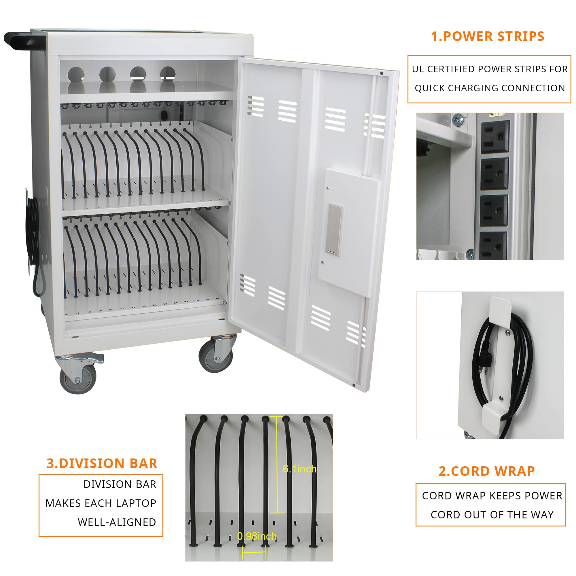 32-Port Mobile Charging Cart with Password Lock - Secure Charging Station for iPads, Chromebooks & Laptops - Lockable Front/Back Doors & Surge Protection - Ideal for Schools, Offices & Libraries