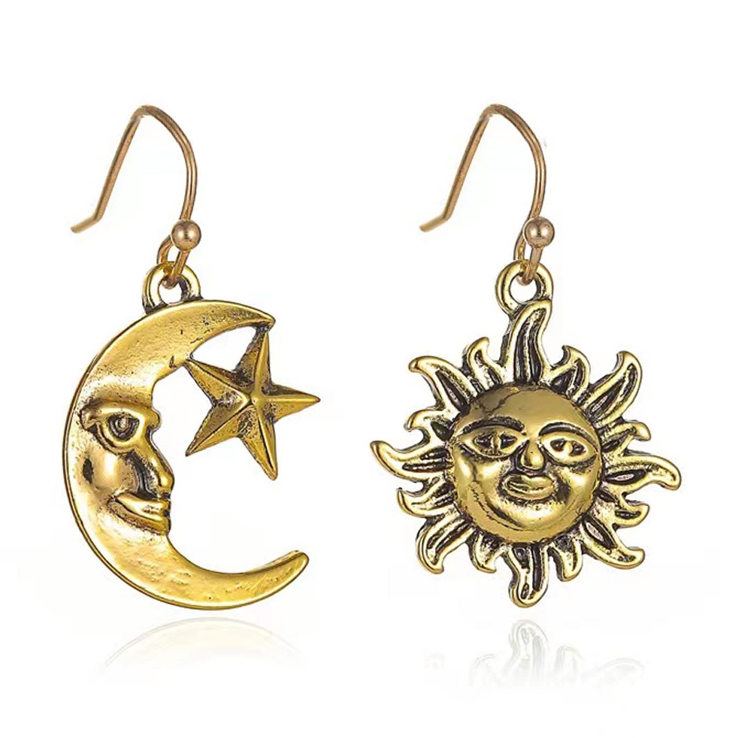 Gothic Sun and Moon Drop Dangle Earrings - Celestial Crescent Moon Star Statement Jewelry for Women & Girls | Perfect for Halloween, Cosplay, Witchy Aesthetic & Boho Fashion