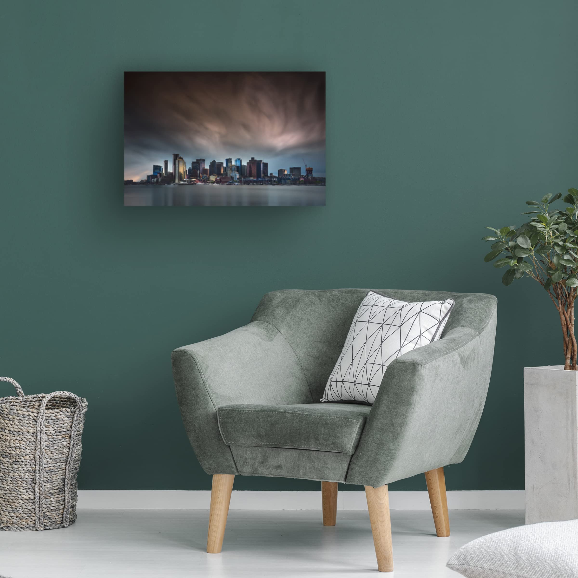 Trademark Fine Art 'Boston Skyline' Canvas Wall Art Print by Miki Joven - Modern Cityscape Decor for Living Room, Office & Bedroom