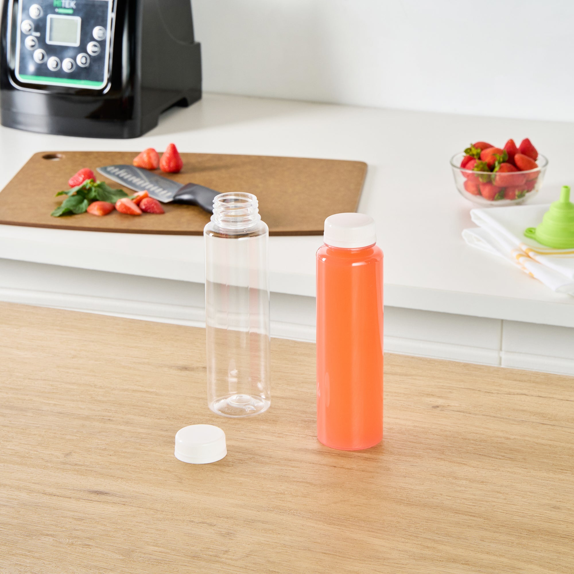 12 oz Clear Plastic Juice Bottles with Safety Cap - Round Cold Pressed Juice Containers (2