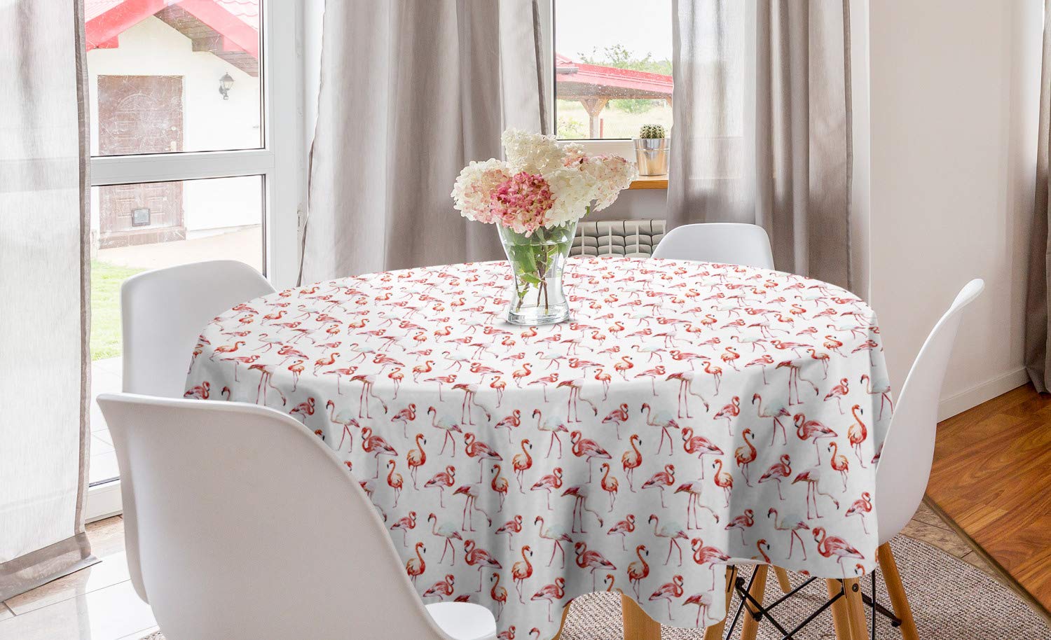 Ambesonne Flamingo Round Tablecloth 60