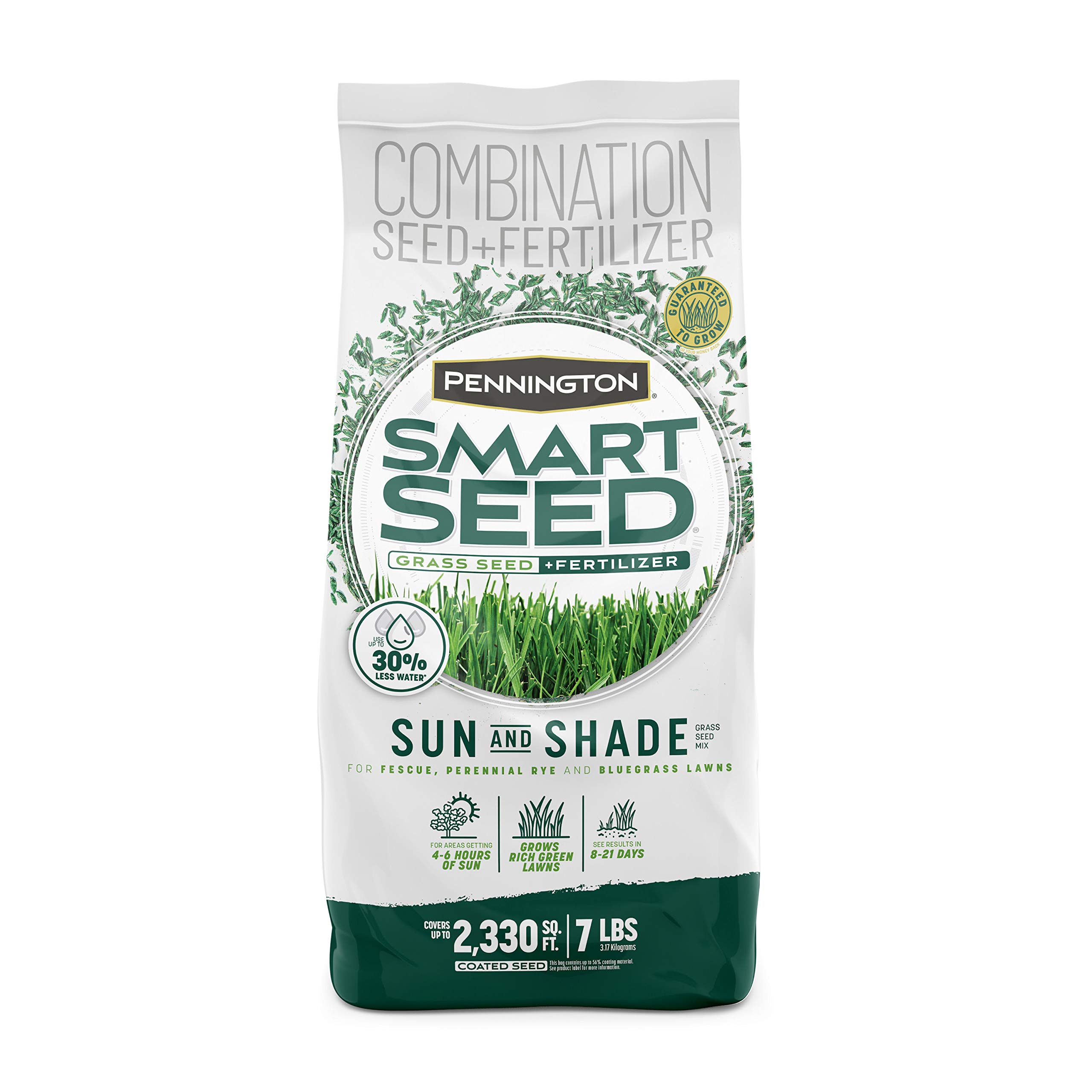 Pennington Smart Seed Sun and Shade Grass Mix 7 lb - Premium Grass Seed Blend for Year-Round Green Lawns - Ideal for Home Lawns, Landscaping & High-Traffic Areas