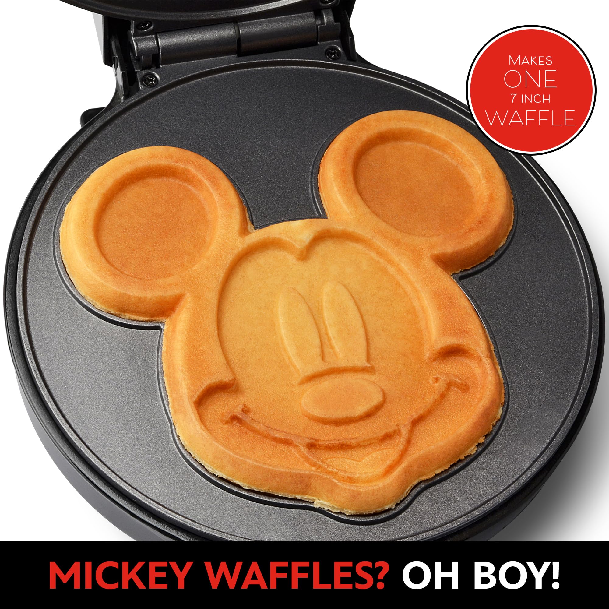 Disney Mickey Mouse 7-Inch Round Waffle Maker - Non-Stick Electric Waffle Iron for Perfect Breakfast, Kids Snacks & Family Brunch (Red)