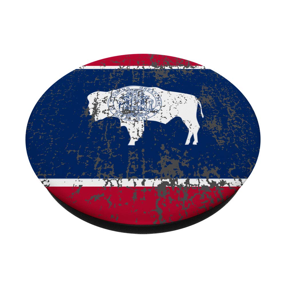 Wyoming Flag PopSocket Grip with Buffalo Design - Red, White & Blue Swappable PopGrip for Phones & Tablets - Perfect for Travel, Work, and Everyday Use