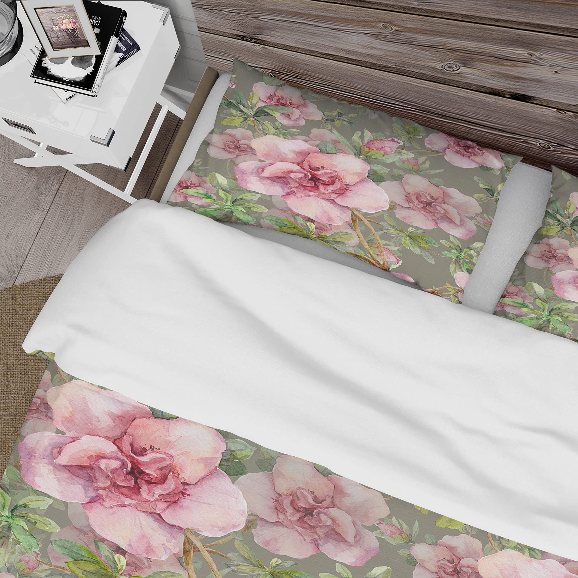 DesignQ Pink Blossom Floral Duvet Cover Set King Size - 3 Piece Traditional Bedding Set for All Seasons | Perfect for Master Bedroom, Guest Room & Cozy Home Decor