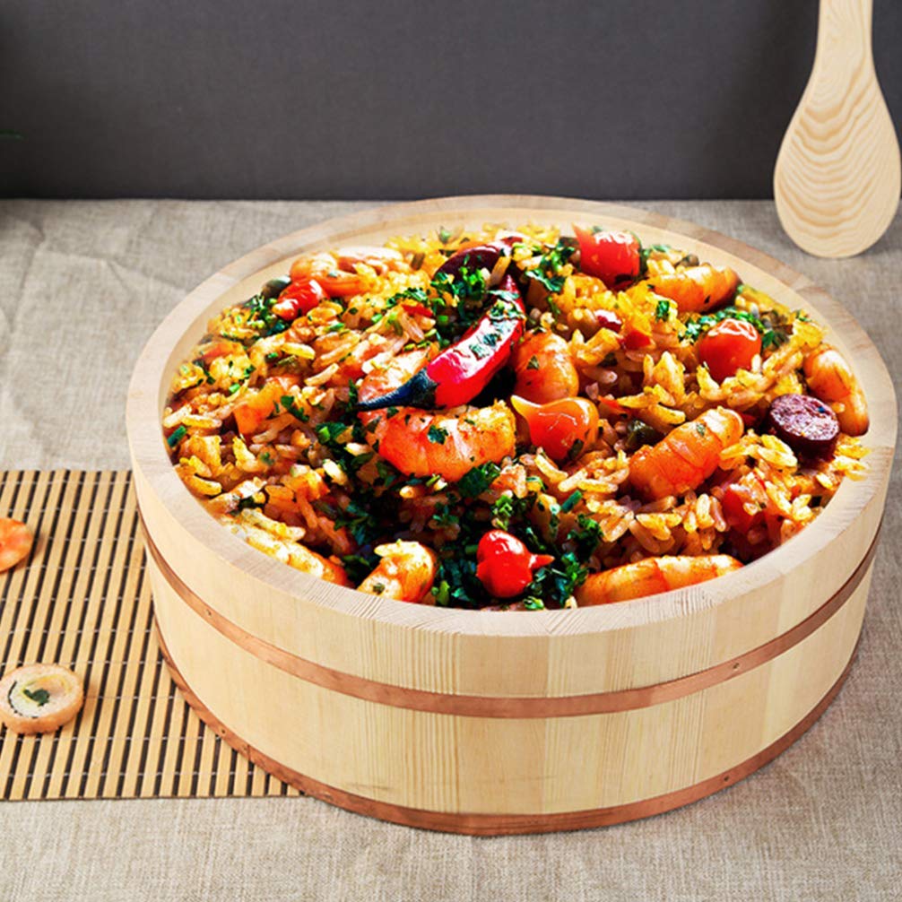 Japanese & Korean Style Wooden Sushi Rice Mixing Barrel - Cabilock 1pc Handcrafted Wooden Rice Bucket for Bibimbap, Sushi & Rice Mixing | Perfect for Home Cooking, Asian Cuisine & Kitchen Decor