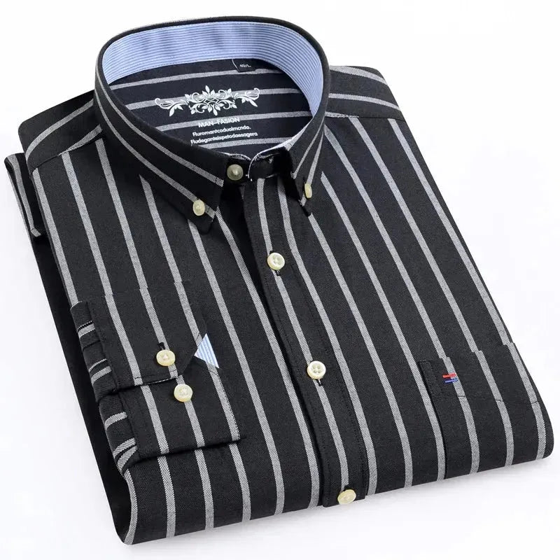 Men's Casual Wide Striped Shirt - Breathable Cotton Button Down Shirt for Office, Dating & Outdoor Activities