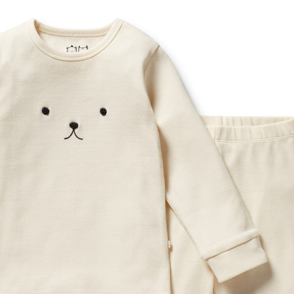 Organic Buttermilk Rib Long Sleeve Pajamas for Women - Soft & Comfortable Sleepwear for Nighttime Relaxation and Lounging