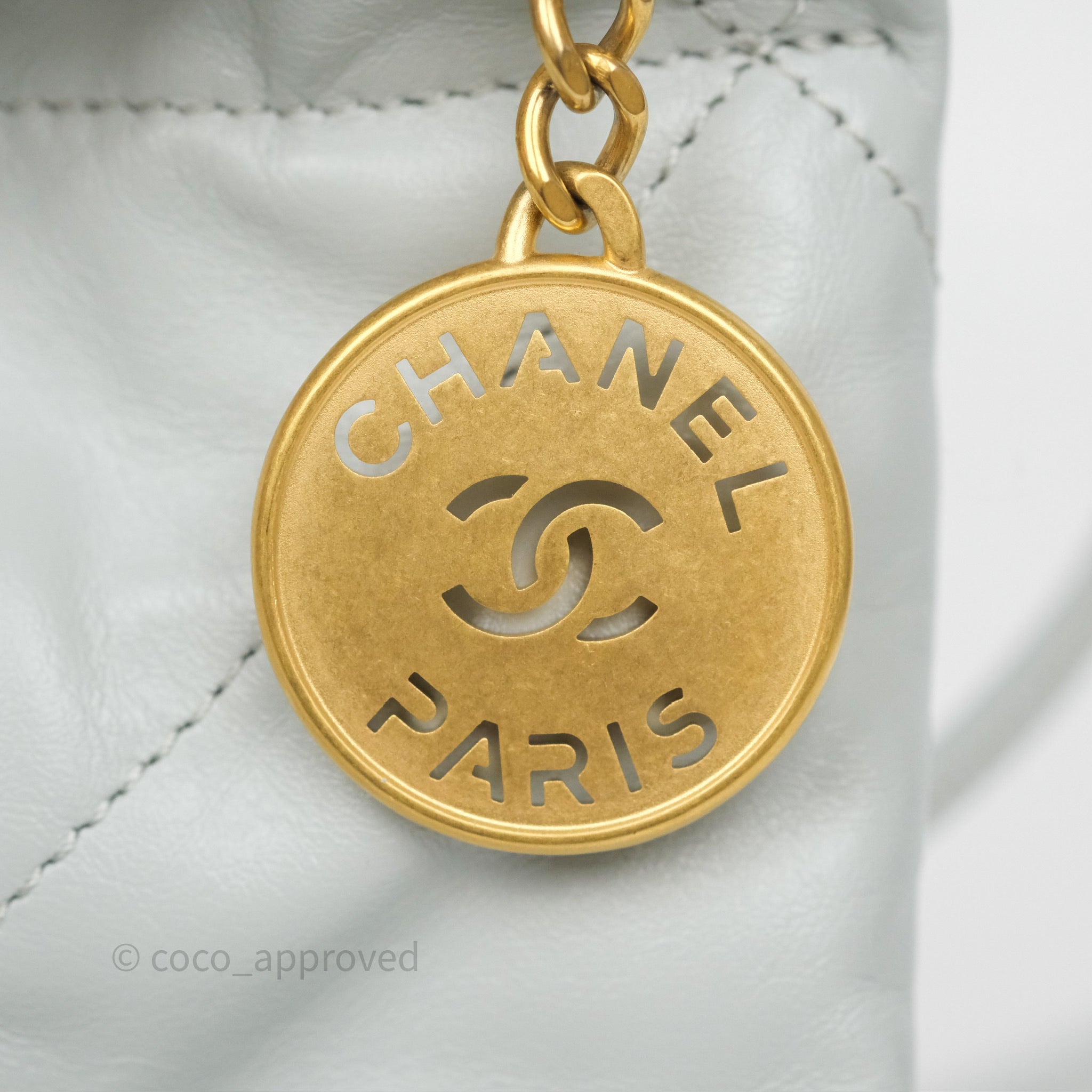 Chanel 22 Mini Bag Light Blue Shiny Crumpled Calfskin with Aged Gold Hardware - Luxury Crossbody Purse for Women, Perfect for Date Night & Evening Events