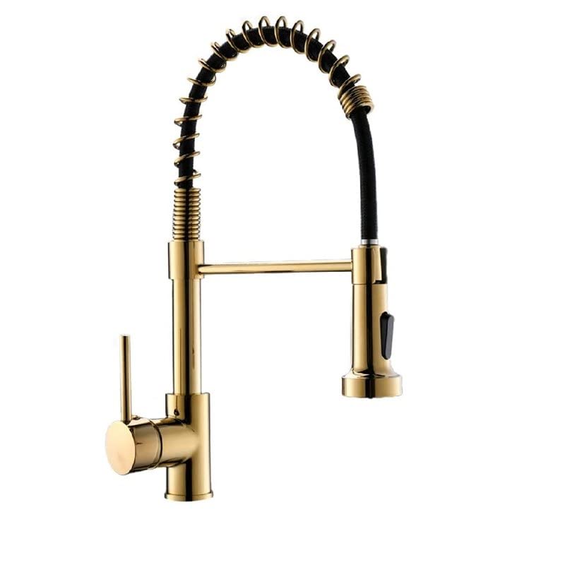 Gold Single Handle Copper Kitchen Faucet - Modern Pull Down Sprayer for Farmhouse & RV Sinks | CRO DECOR | Easy Installation & Durable Design