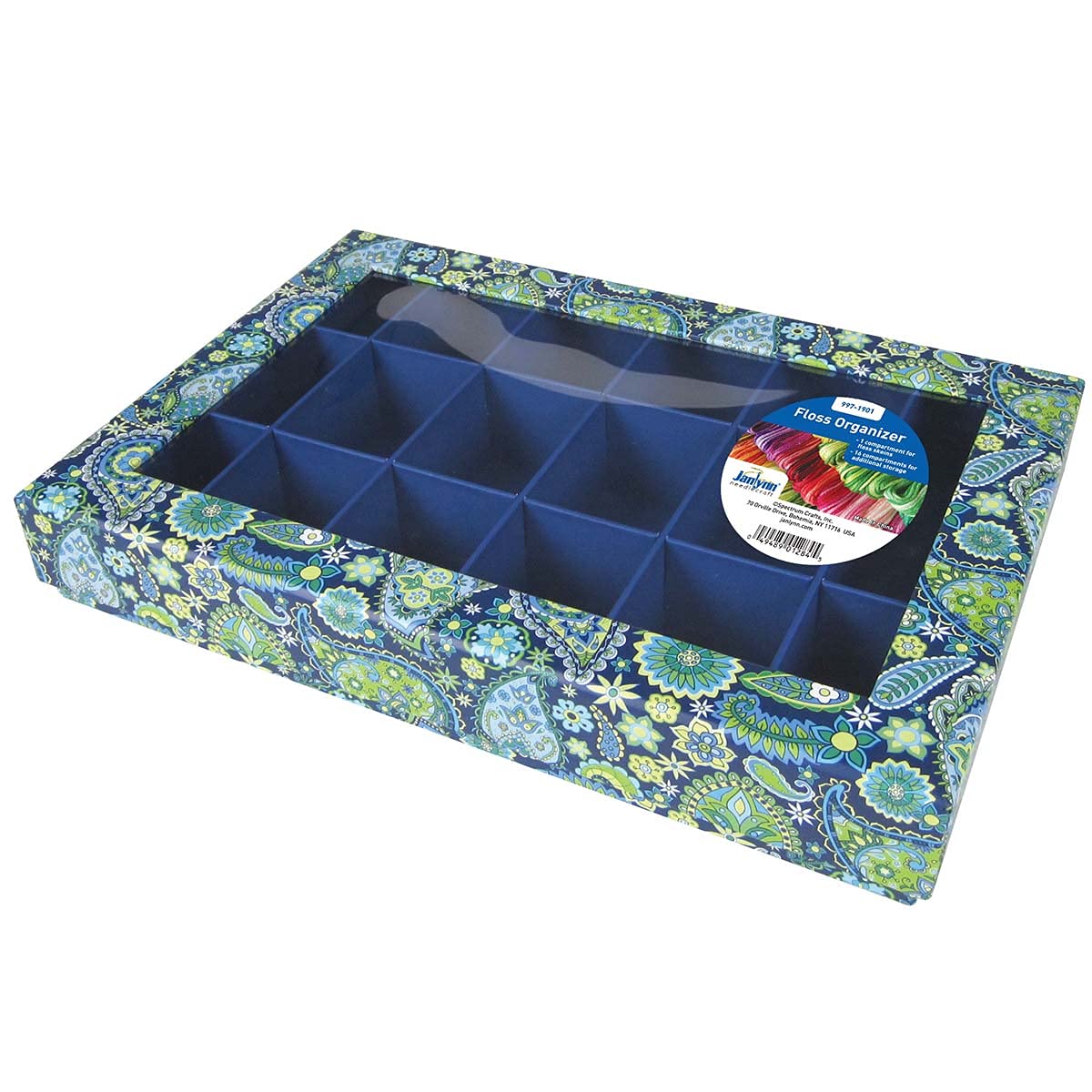 Janlynn Embroidery Floss Box - Blue Paisley Design for Cross Stitch & Needlework | Perfect for Organizing Threads & Craft Supplies
