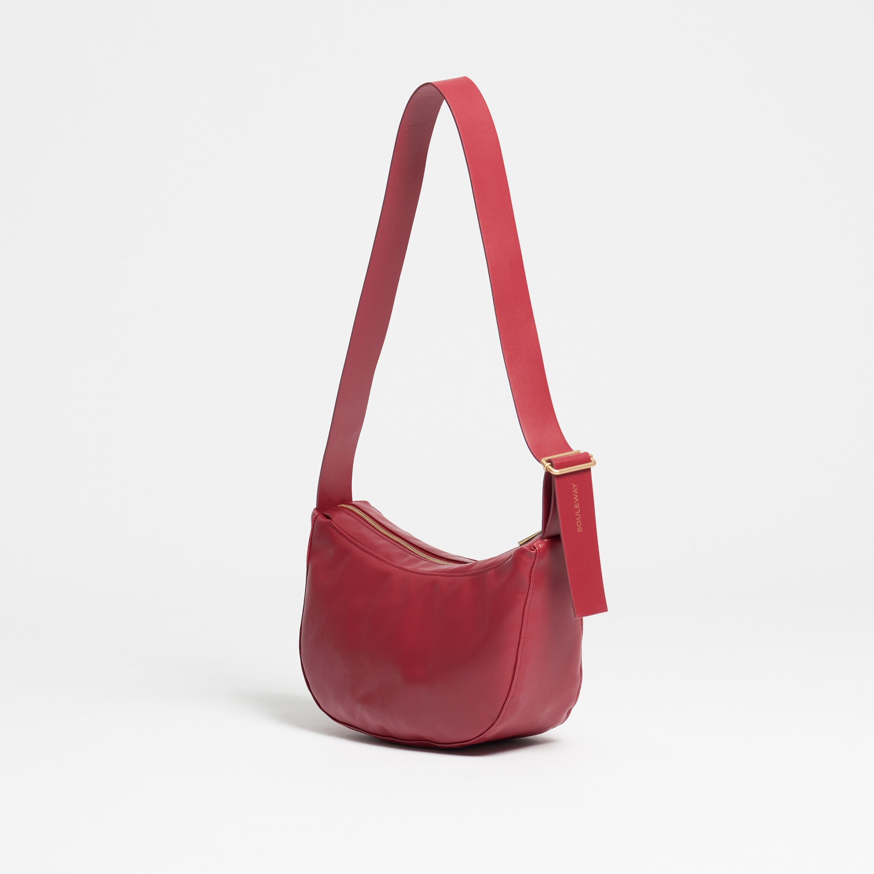 Oleatex Vegan Olive Leather Half Moon Crossbody Bag | Cherry Red | Eco-Friendly Fashion for Women | Perfect for Casual Outings & Evening Events