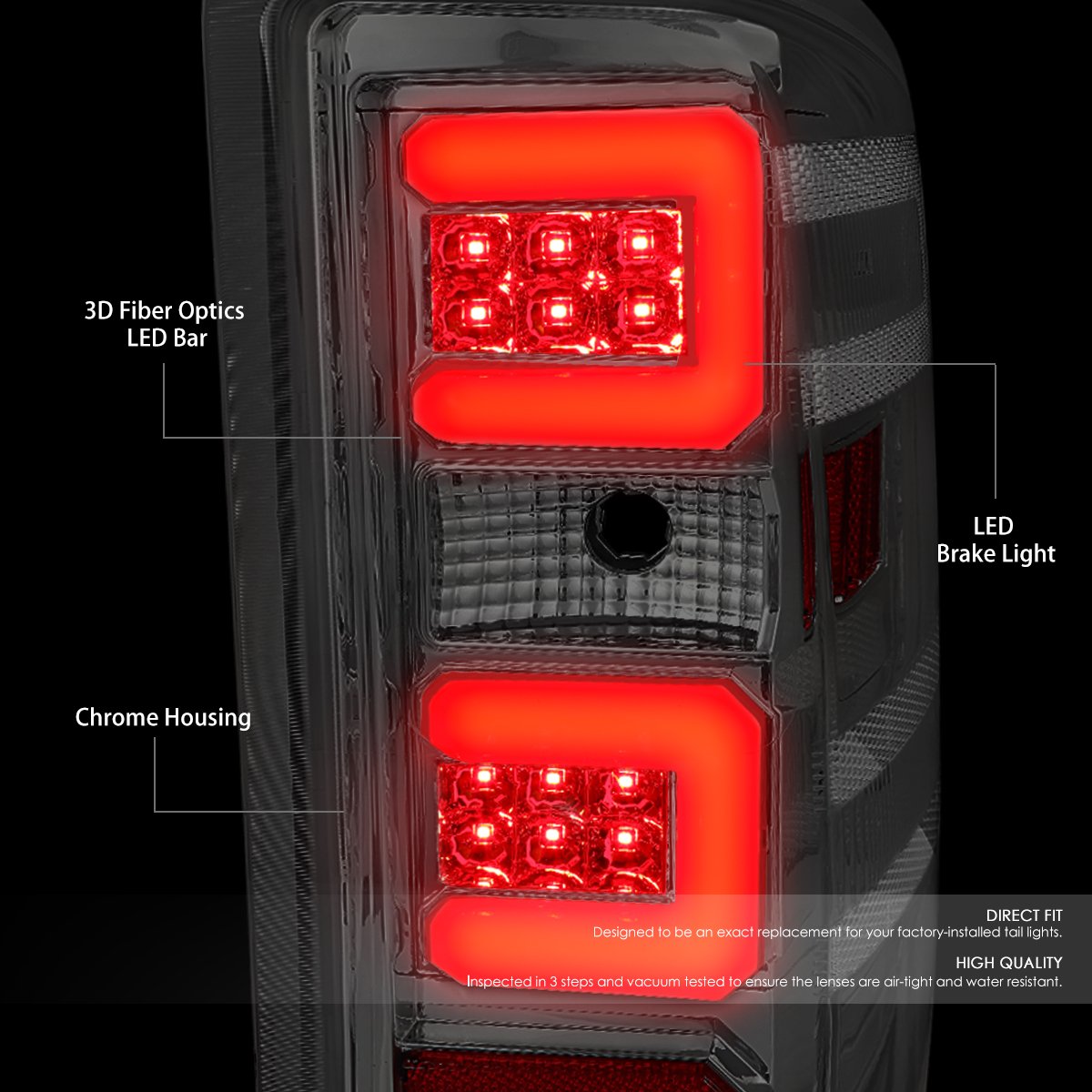 Auto Dynasty Dual 3D LED Tail Lights Brake Lamp for 2014-2019 Chevy Silverado 1500/2500HD/3500HD - Driver & Passenger Side, Chrome Housing Smoke Lens - Upgrade Your Truck's Style & Safety for Night Driving & Towing