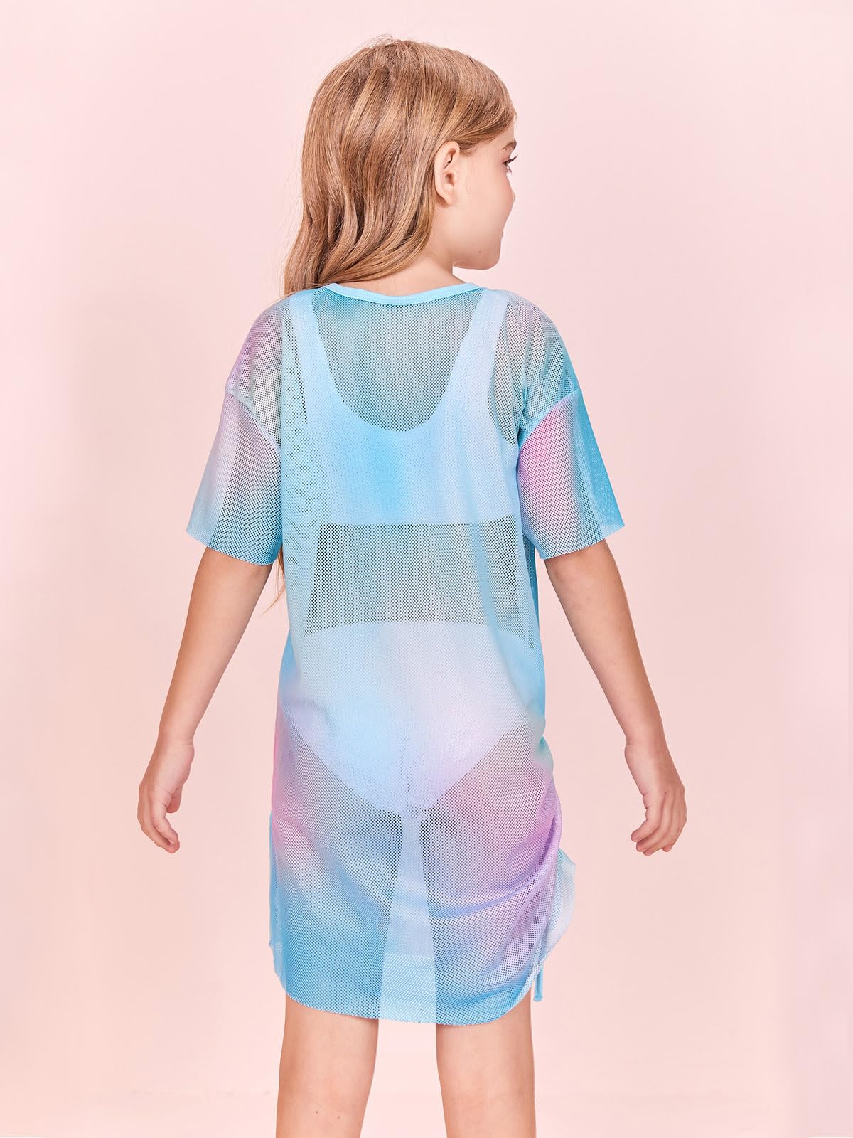 Batermoon Girls Mesh Swim Cover Up - Tie Dye Beach Dress with Drawstring for Kids 5-14 Years | Lightweight Summer Swimwear Coverup for Pool, Beach & Vacation