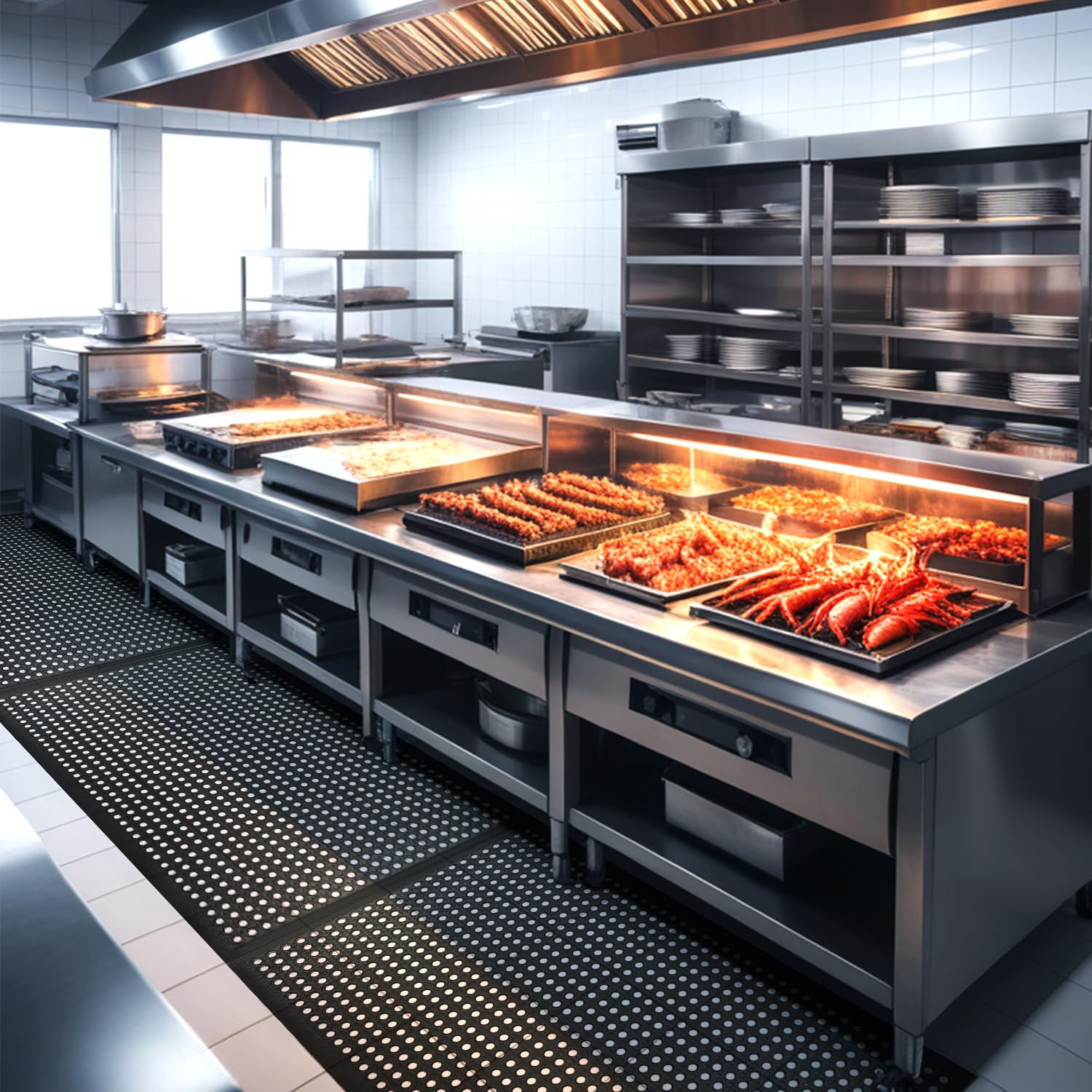 Uyoyous 59x35.4 Inch Non-Slip Rubber Floor Mat with Drainage Holes - Heavy Duty Commercial Kitchen Mat for Restaurants, Bars, Indoor & Outdoor Use - Perfect for High Traffic Areas, Food Prep Stations, and Wet Environments