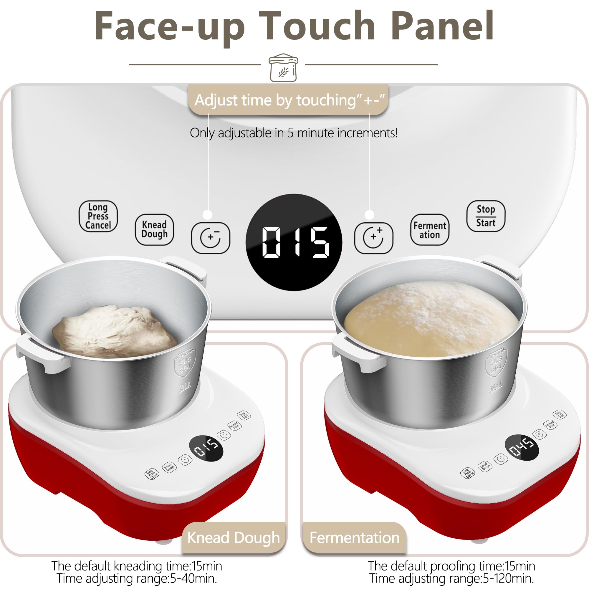 Commercial Electric Dough Mixer with Ferment Function - 7L (7.3QT) Stainless Steel Dough Maker with Microcomputer Timer - Perfect for Pizza, Bread, Baking & Christmas Gifts - Ideal for Home Bakeries, Restaurants & Holiday Cooking