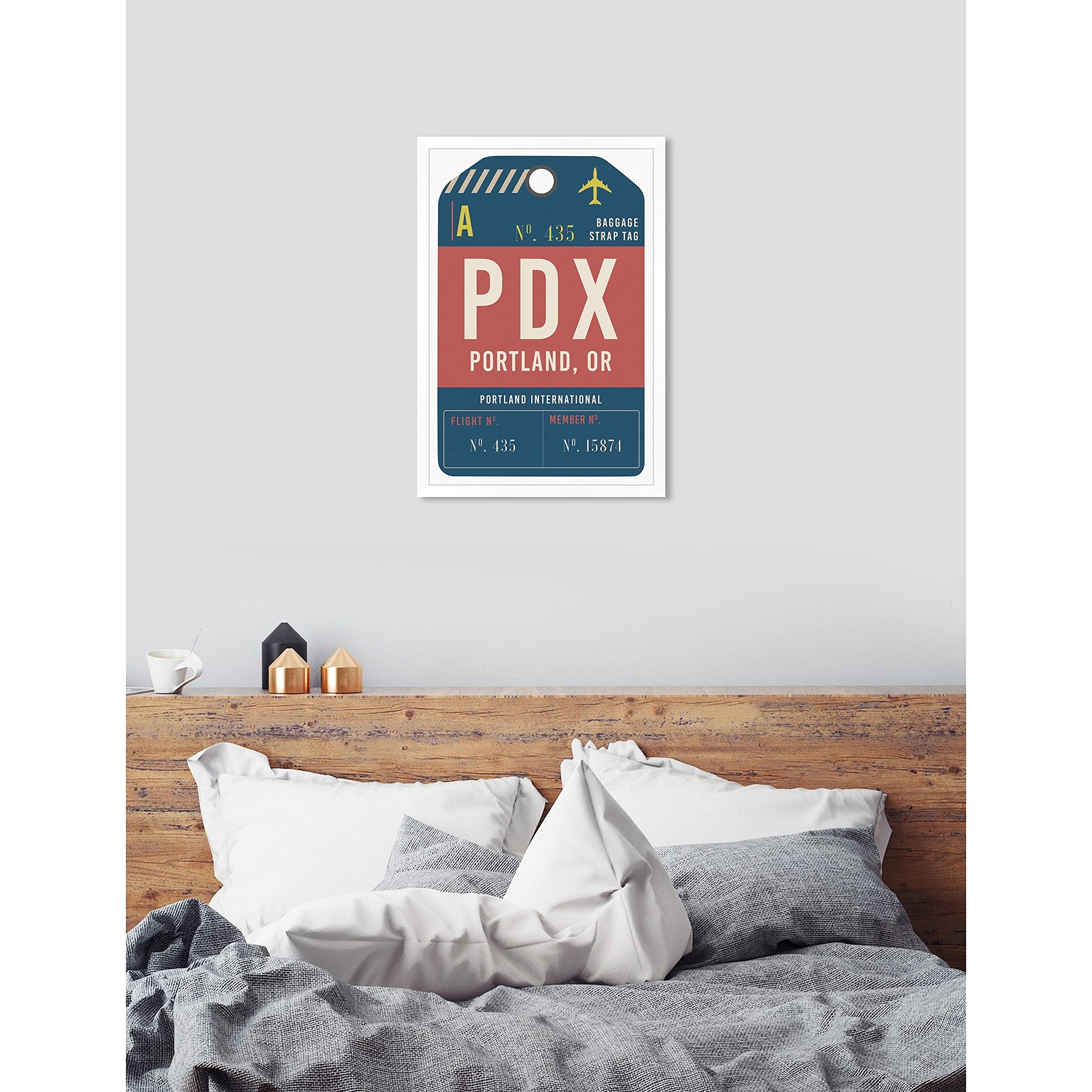 Oliver Gal 'Portland Luggage Tag' Framed Wall Art Print 30x45 Inches - Vintage Travel Decor for Living Room, Bedroom & Office