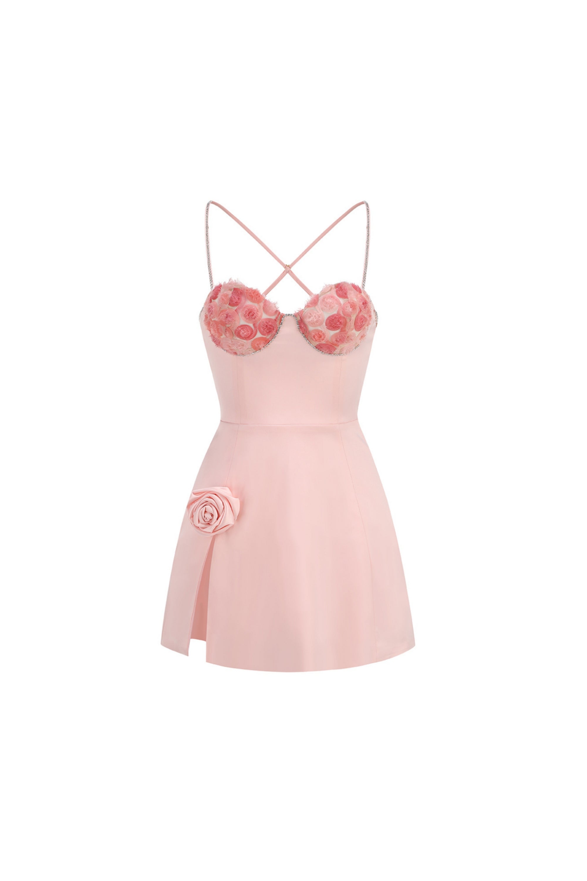 Pink Crystal Embellished Mini Dress - Elegant Party & Evening Wear for Women | Perfect for Weddings, Prom & Special Occasions