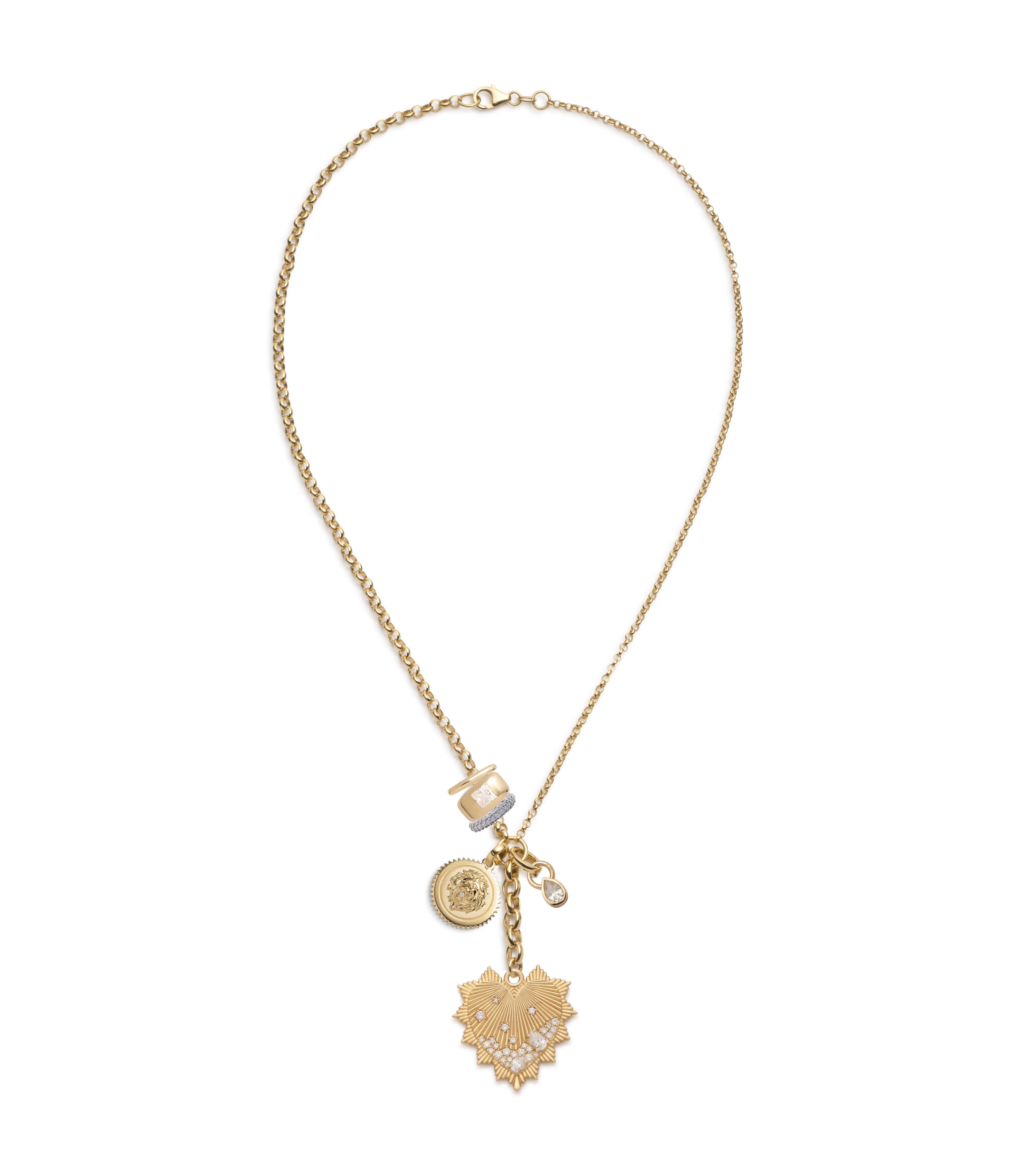 14K Yellow Gold Heart Love Token Belcher Chain Necklace with Diamonds - Romantic Gift for Anniversary, Valentine's Day & Special Occasions