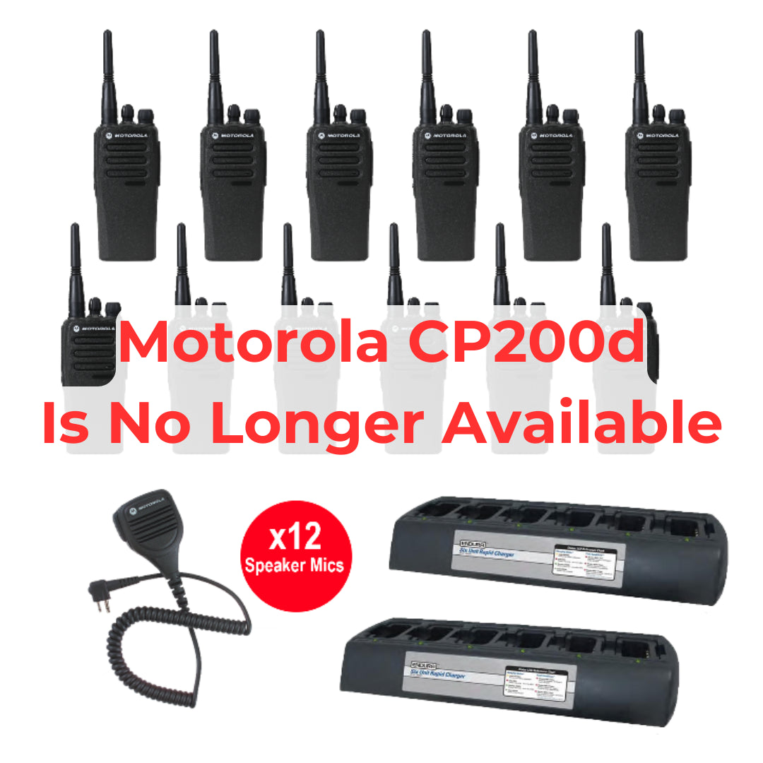 12-Pack Motorola CP200D MOTOTRBO Two-Way Portable Radios with 2 Endura Multi-Unit Chargers & 12 Speaker Microphones - Ideal for Construction, Security & Event Communication