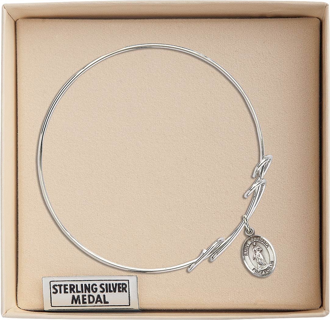 Sterling Silver St. Barbara Double Loop Bangle Bracelet - Elegant Religious Jewelry for Women, Perfect Gift for Baptism, First Communion & Everyday Wear