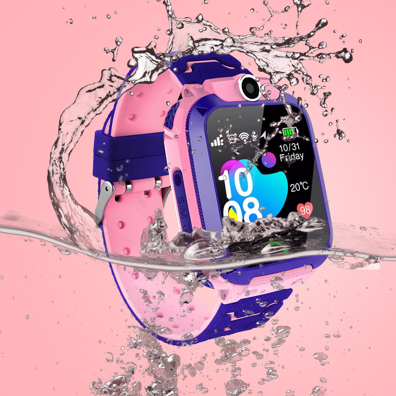 Waterproof Kids Smart Watch with SIM Card, Call Function, Touch Screen, HD Camera, Music Player, GPS Tracker & Puzzle Games - Perfect Gift for Boys & Girls Ages 3-12 (Pink) | Ideal for Outdoor Play, School Safety & Parent-Child Communication