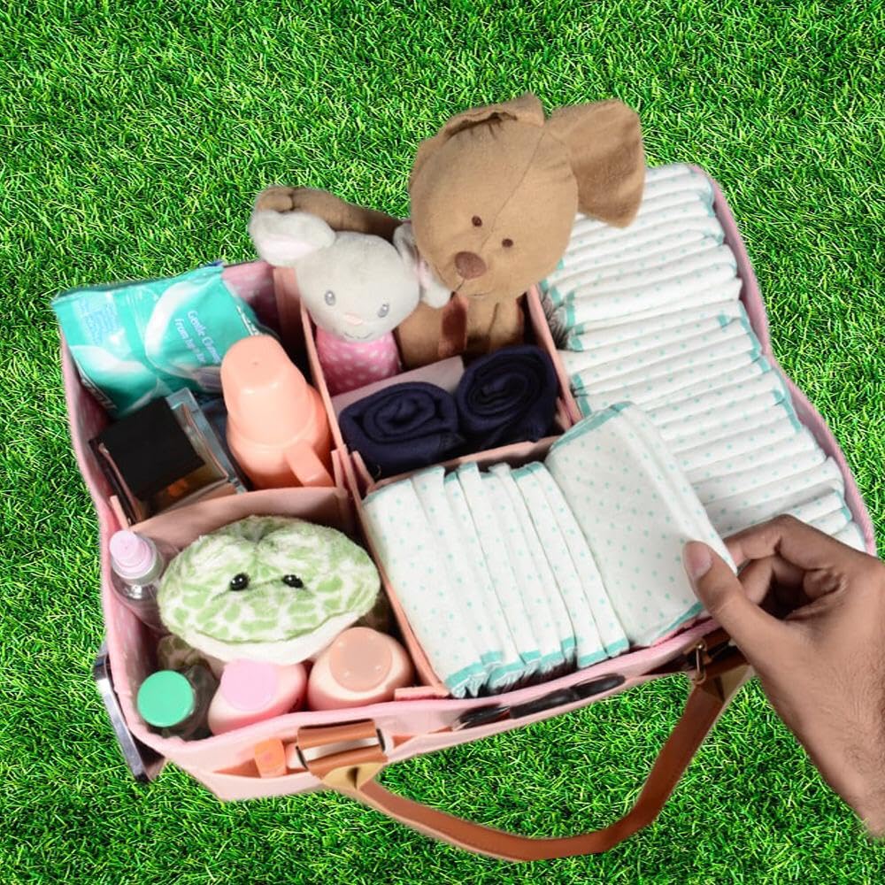 77Star Baby Nappy Caddy Organizer - Portable Felt Diaper Storage Bag for Nursery, Wipes & Baby Essentials - Perfect Newborn Shower Gift (Pink) | Ideal for Diaper Changing Stations, Nursery Organization & Baby Shower Gifts