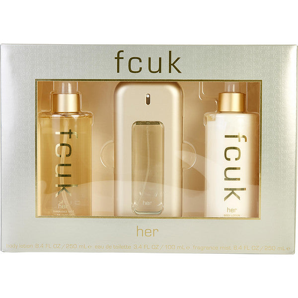 FCUK Classic Her Gift Set for Women - 100ML Eau de Toilette Spray + 250ML Body Lotion + 250ML Fragrance Mist (No Box) - Perfect for Gifts, Travel & Daily Fragrance Refresh