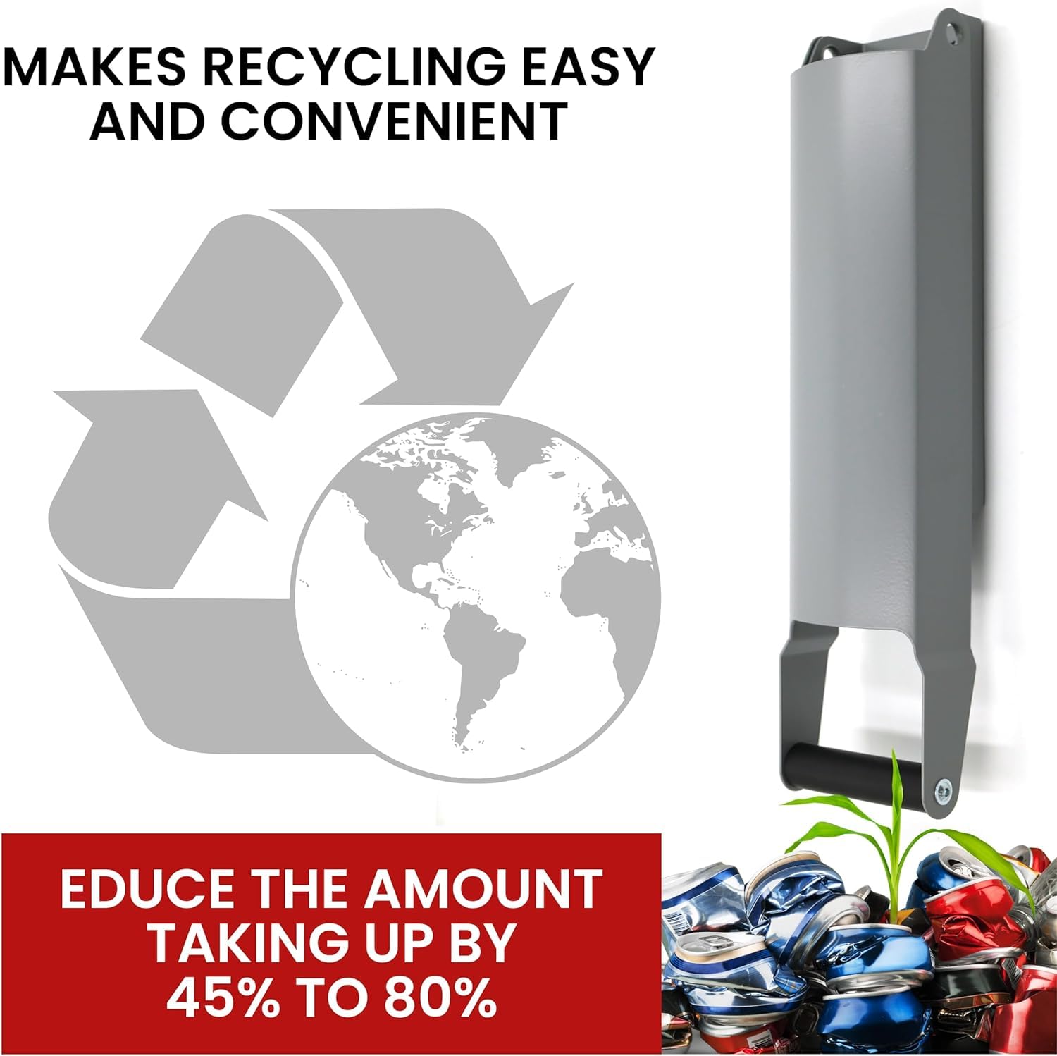 Heavy Duty Wall Mounted Can Crusher for Recycling - Aluminum, Soda, Beer & Plastic Bottles | Grey & Silver Compactor Smasher for Home, Garage & Bar Use
