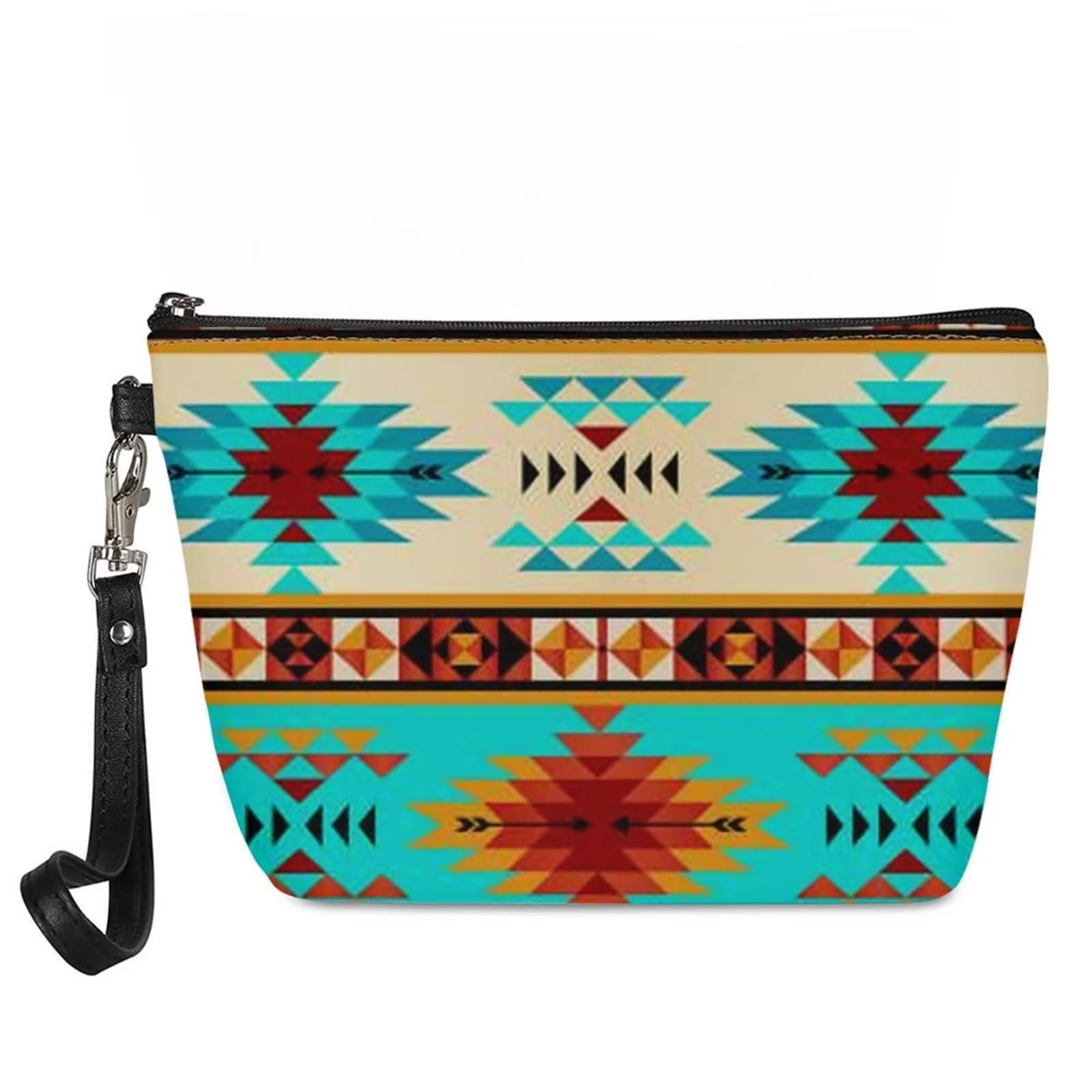 Tribal Aztec Makeup Bag - Zippered Cosmetic & Toiletry Travel Organizer for Brushes & Accessories - Portable with Handles for Travel & Daily Use