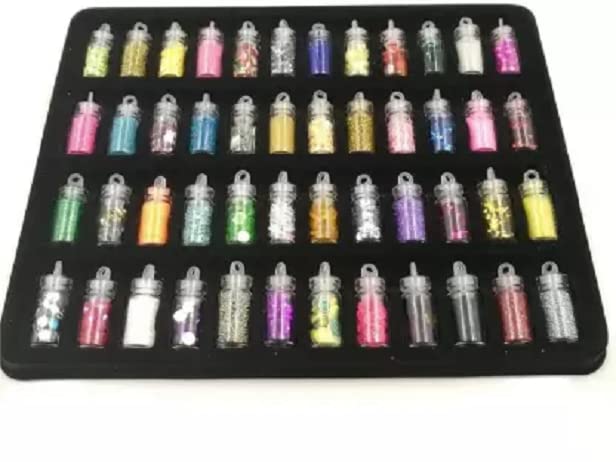 Elecsera 48 Bottles 3D Nail Art Charms Kit - Random Nail Art Glitter Sequins & Glitter Powder for DIY Manicure, Nail Decoration, and Professional Salon Use (Multicolor)