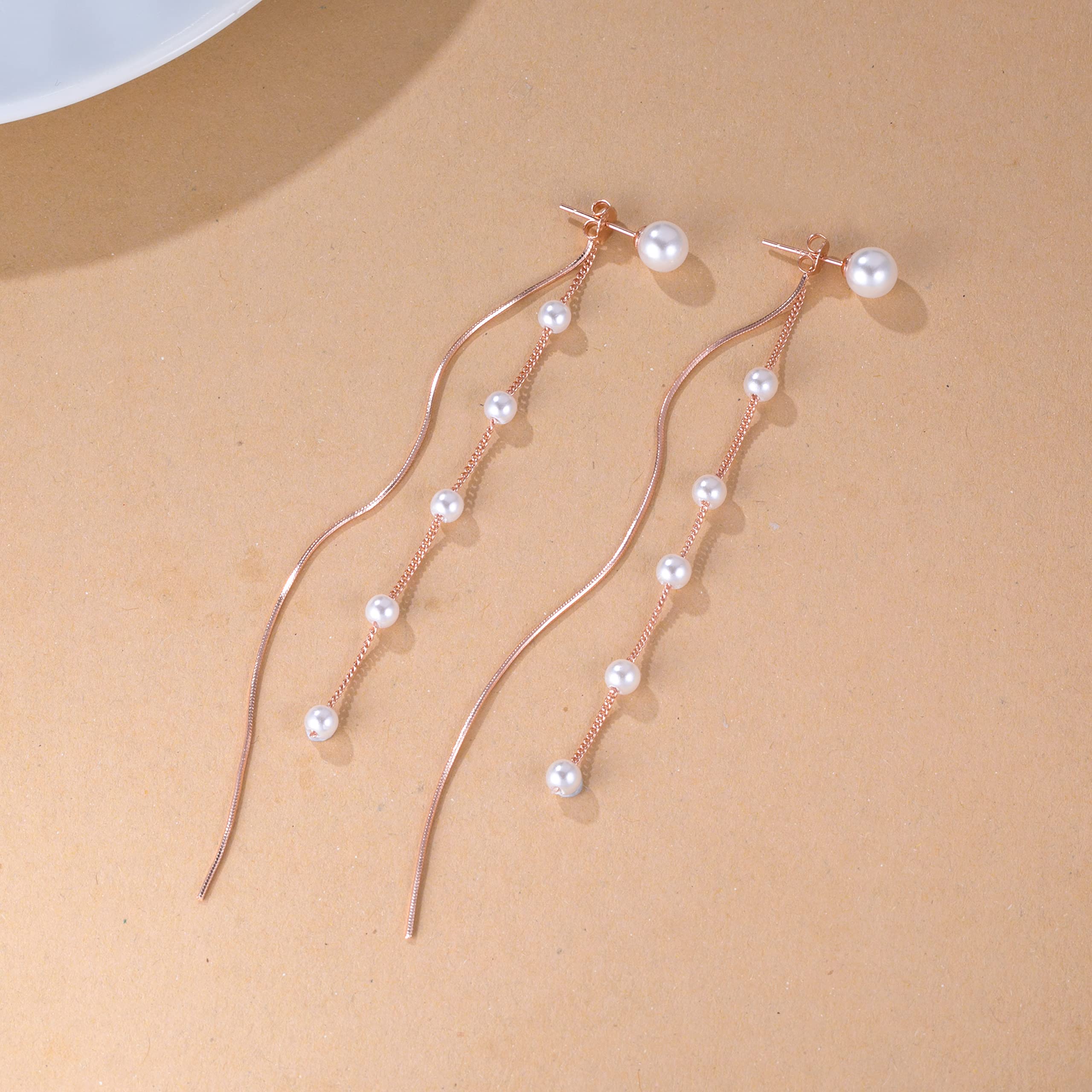 925 Sterling Silver Simulated Shell Pearl Dangle Earrings for Women - Elegant Long Chain Tassel Earrings for Teens, Wedding, Party & Special Occasions