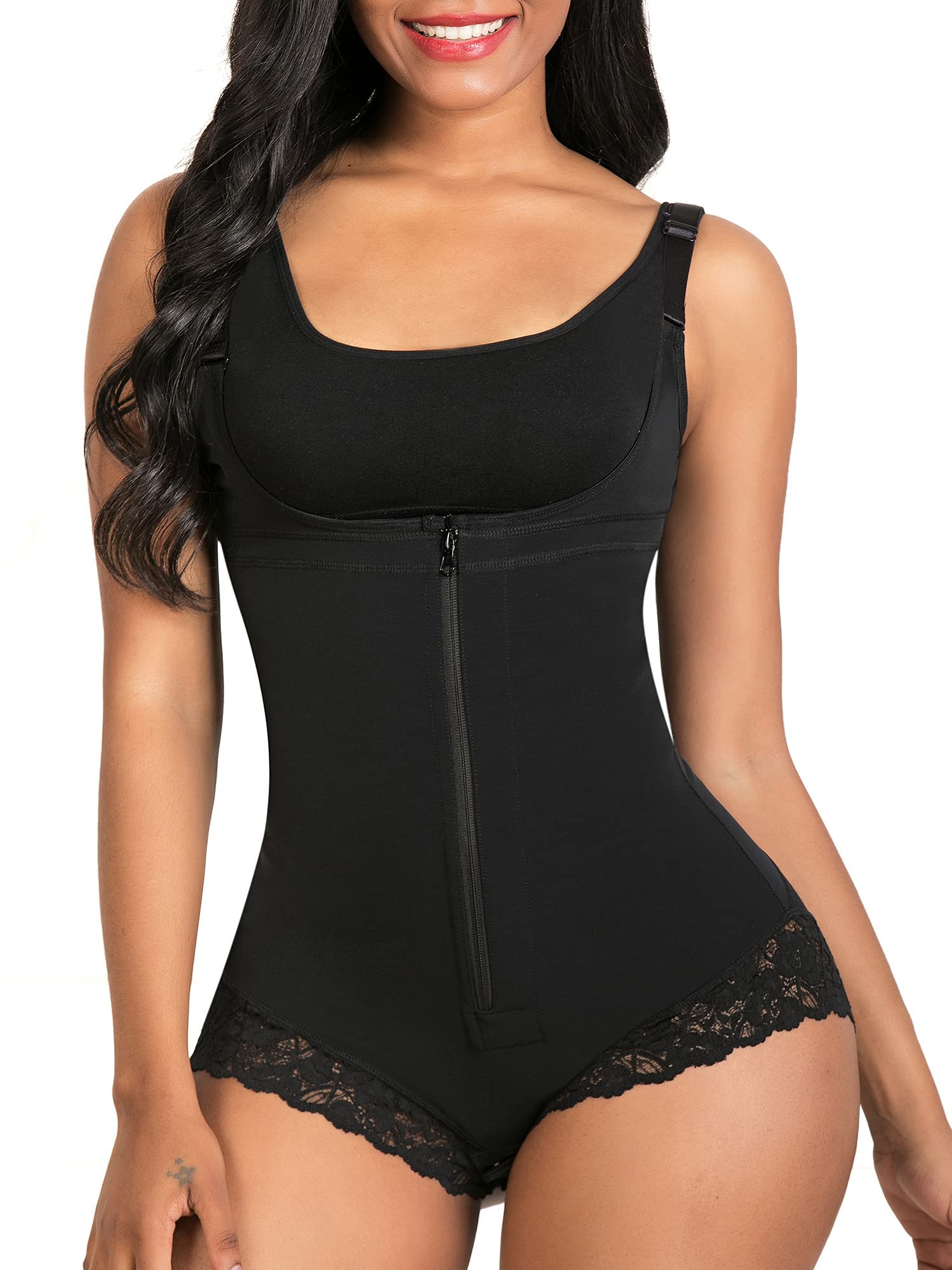 RanRui Women's Shapewear Tummy Control Bodysuit - Colombian Fajas Body Shaper with Front Zipper & Open Bust Design for Slimming, Waist Training - Perfect for Wedding, Evening Dresses & Special Occasions