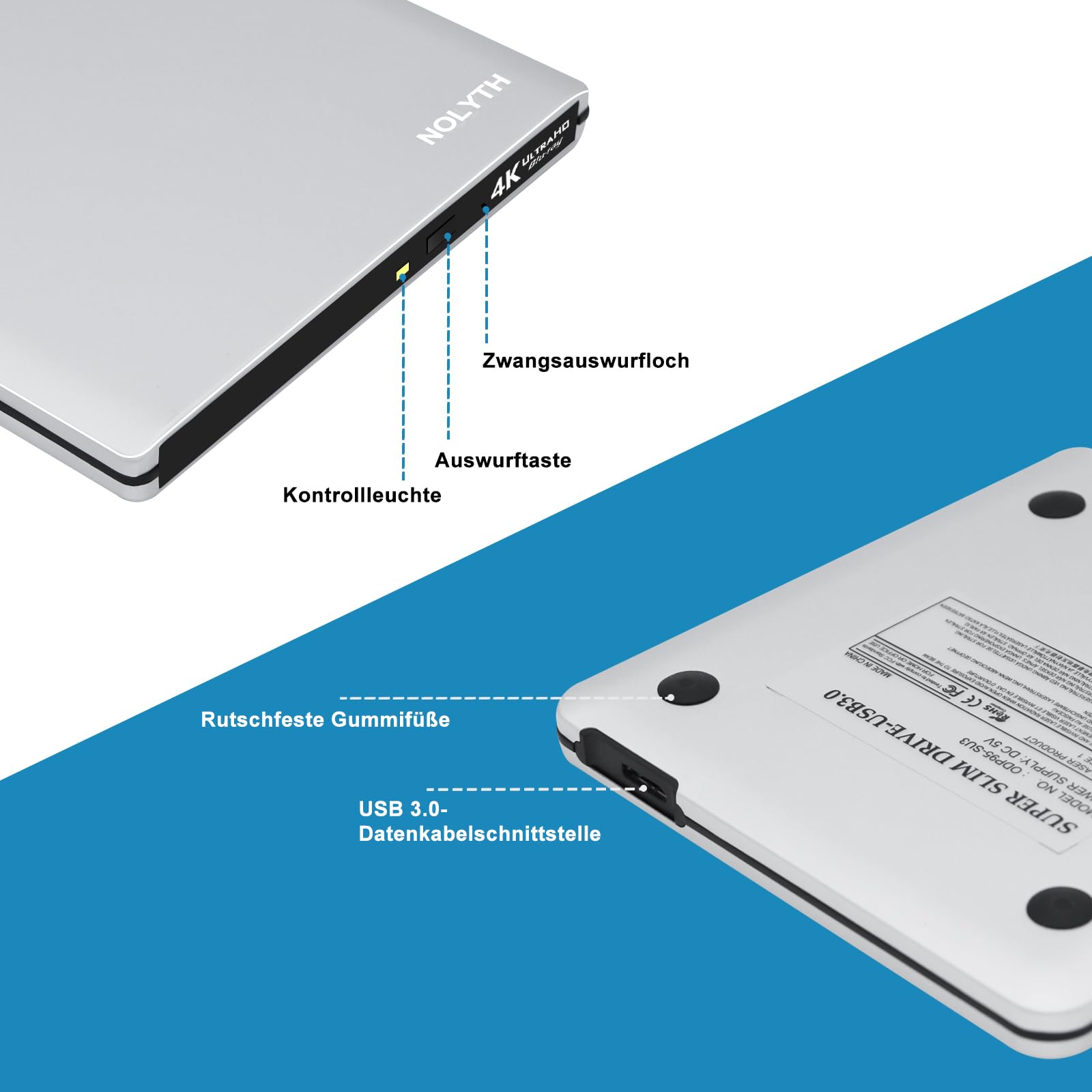 External USB 3.1 UHD 4K Blu-ray Burner Drive - Slim Portable BD/DVD/CD Writer with M-DISC & BDXL Support (Up to 100GB) - Compatible with Laptops, PCs & Mac - Perfect for Home Theater, Media Backup & Entertainment