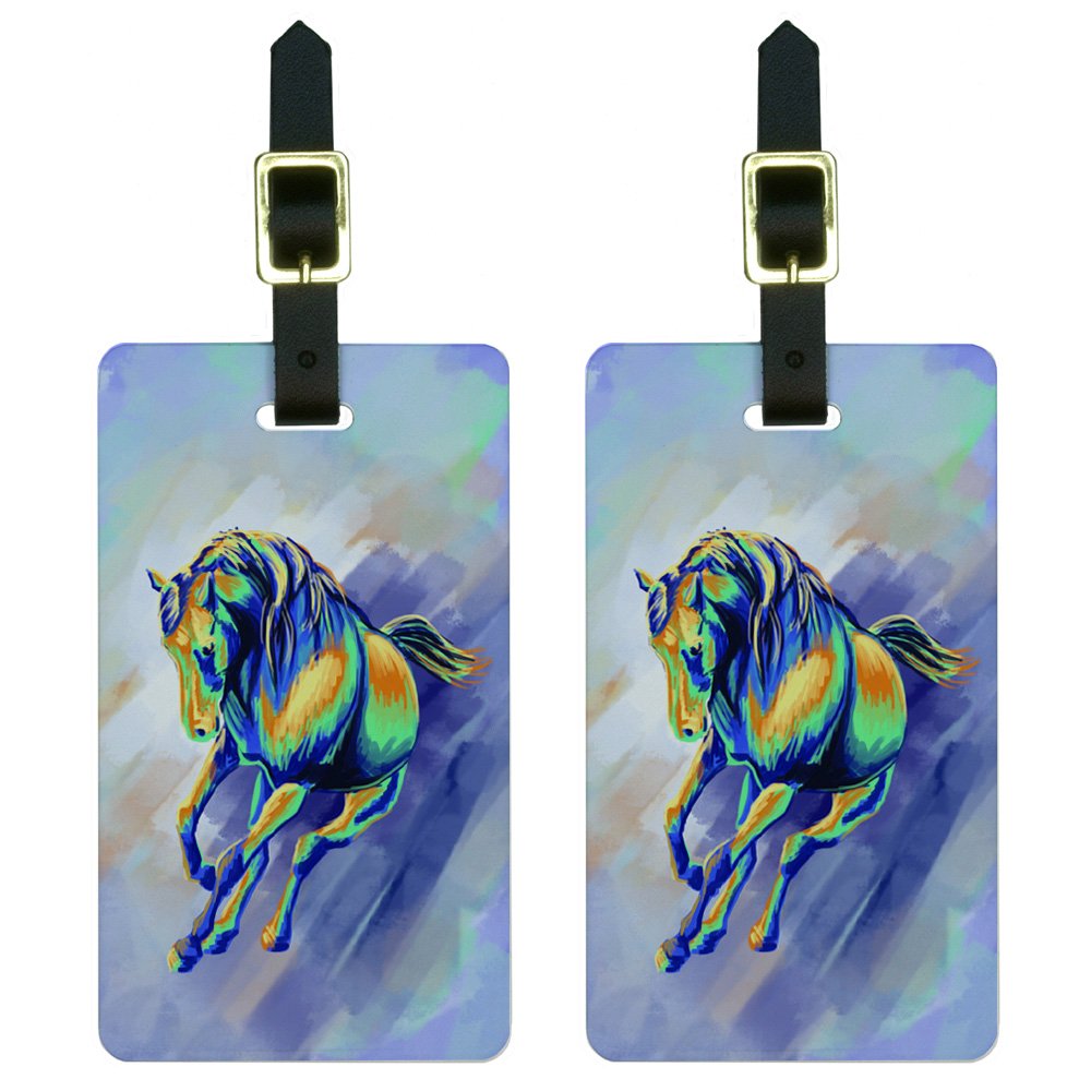 Abstract Expressionist Horse Running Art Luggage Tags - White | Unique Painterly Design for Travel Bags & Suitcases | Perfect for Vacation, Business Trips & Gift Giving