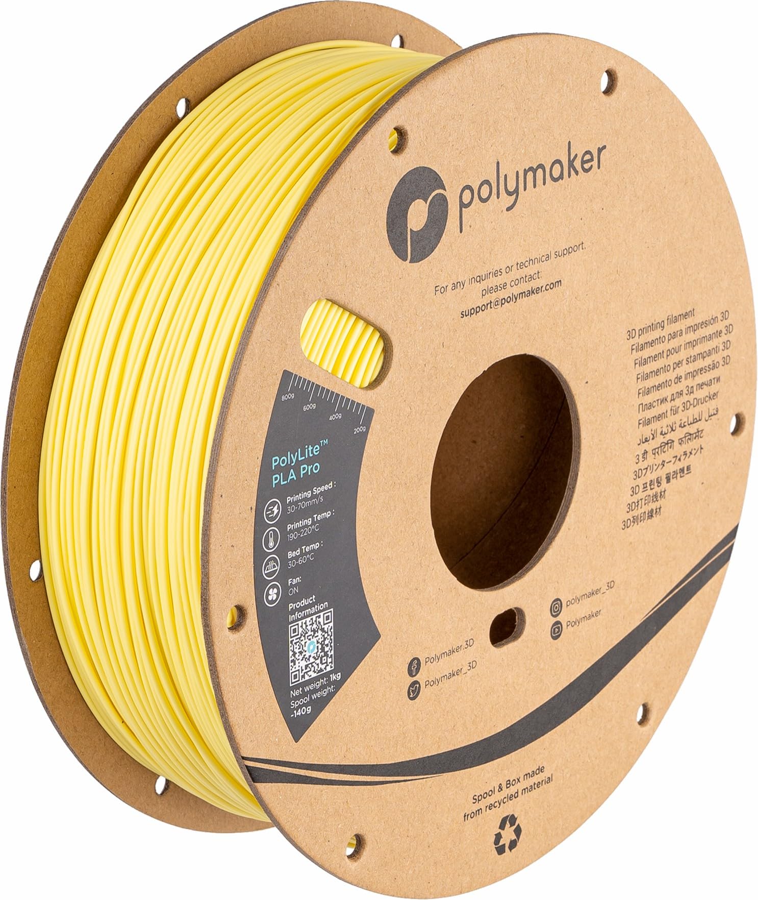 Polymaker PLA PRO Filament 1.75mm Light Yellow - High Strength & Rigidity 3D Printing Material (1kg Spool) | Premium PLA Filament for 3D Printers | Ideal for Functional Prototypes, DIY Projects & Creative Models
