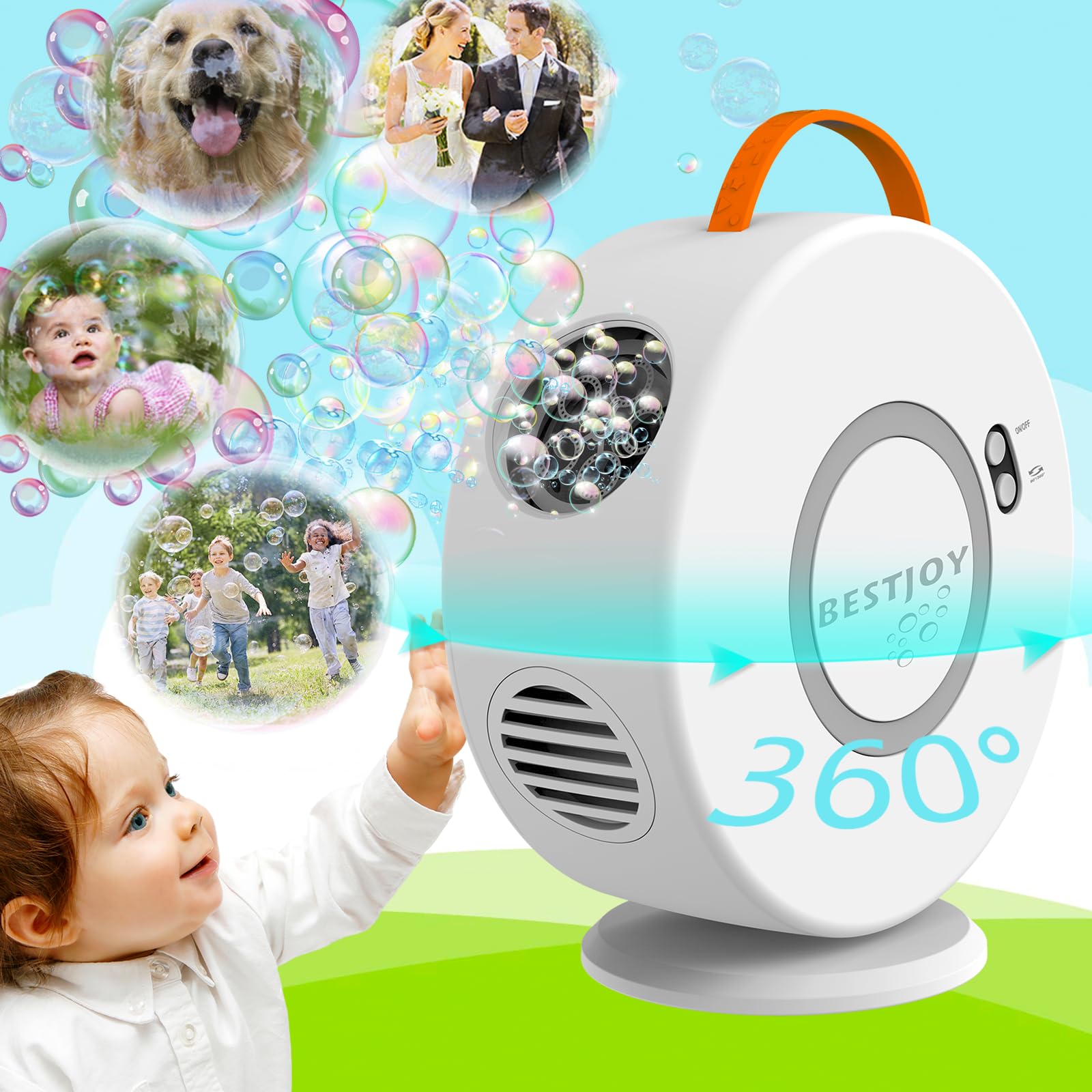Rechargeable Bubble Machine for Kids Toddlers Ages 1-5 - Automatic Rotating 90° & 360° Bubble Blower Maker - Perfect for Outdoor Birthday Parties, Backyard Play, Summer Fun & Garden Activities
