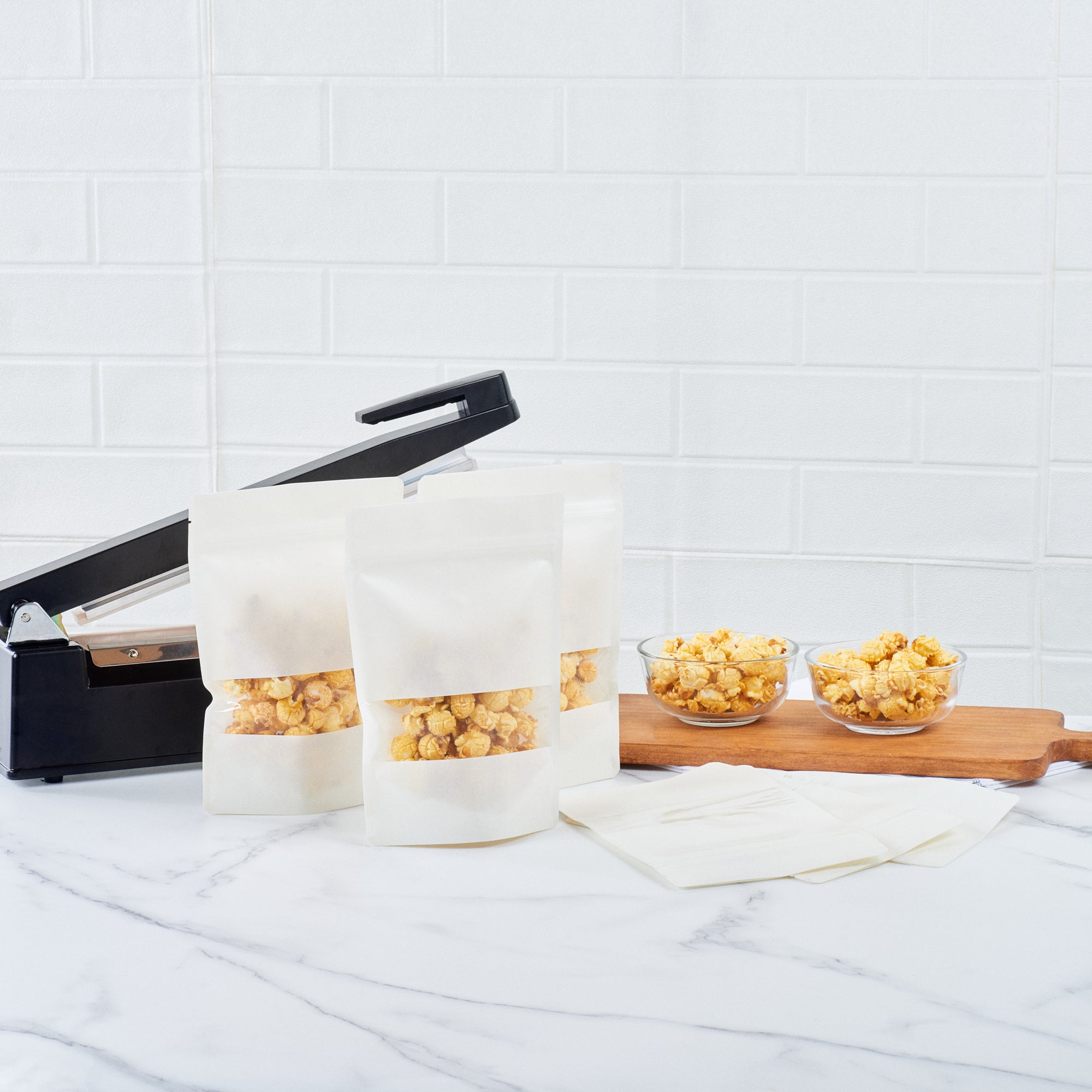 White Plastic Large Window Heat Sealable Bags 9x6x1.5 Inches - 100 Count Box for Food Storage, Retail Packaging & Crafts